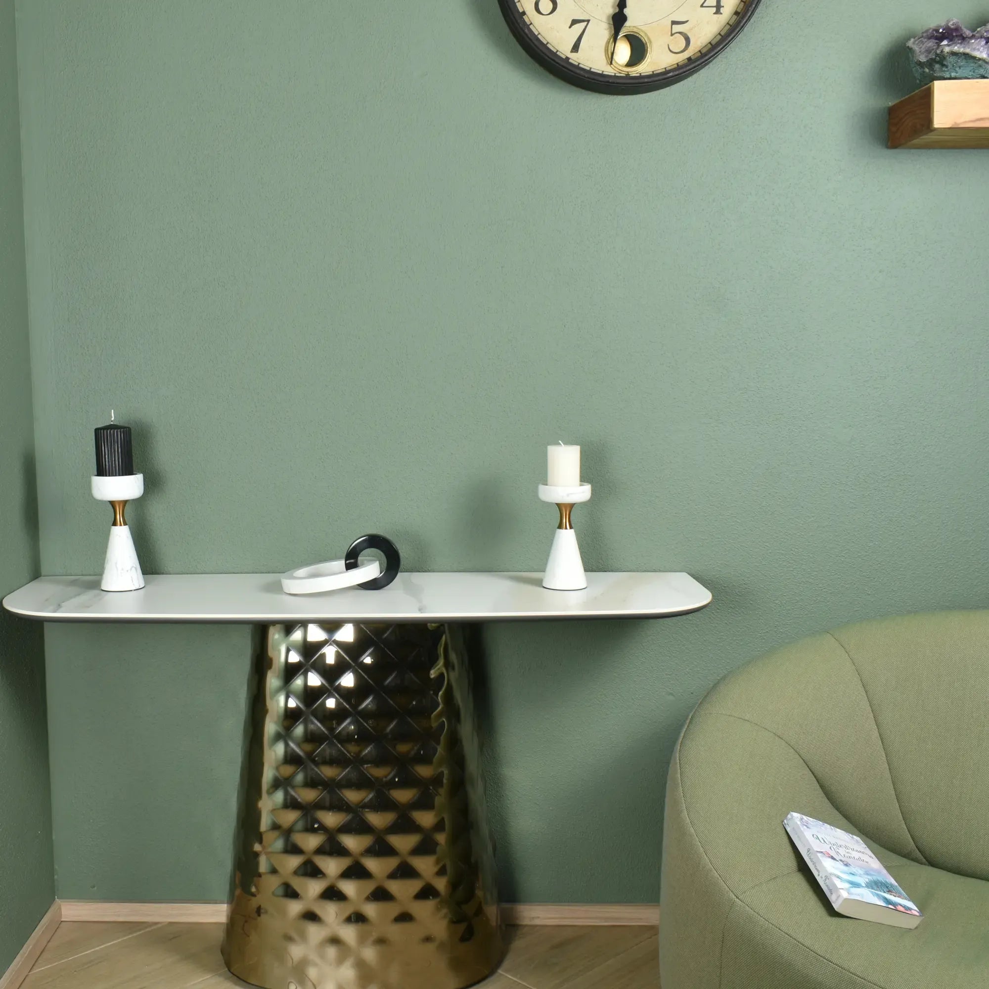 Kerzenständer - für Blockkerzen - Marmor-Kerzenhatler mit Goldakzent modern Tischdeko Lumière Groß