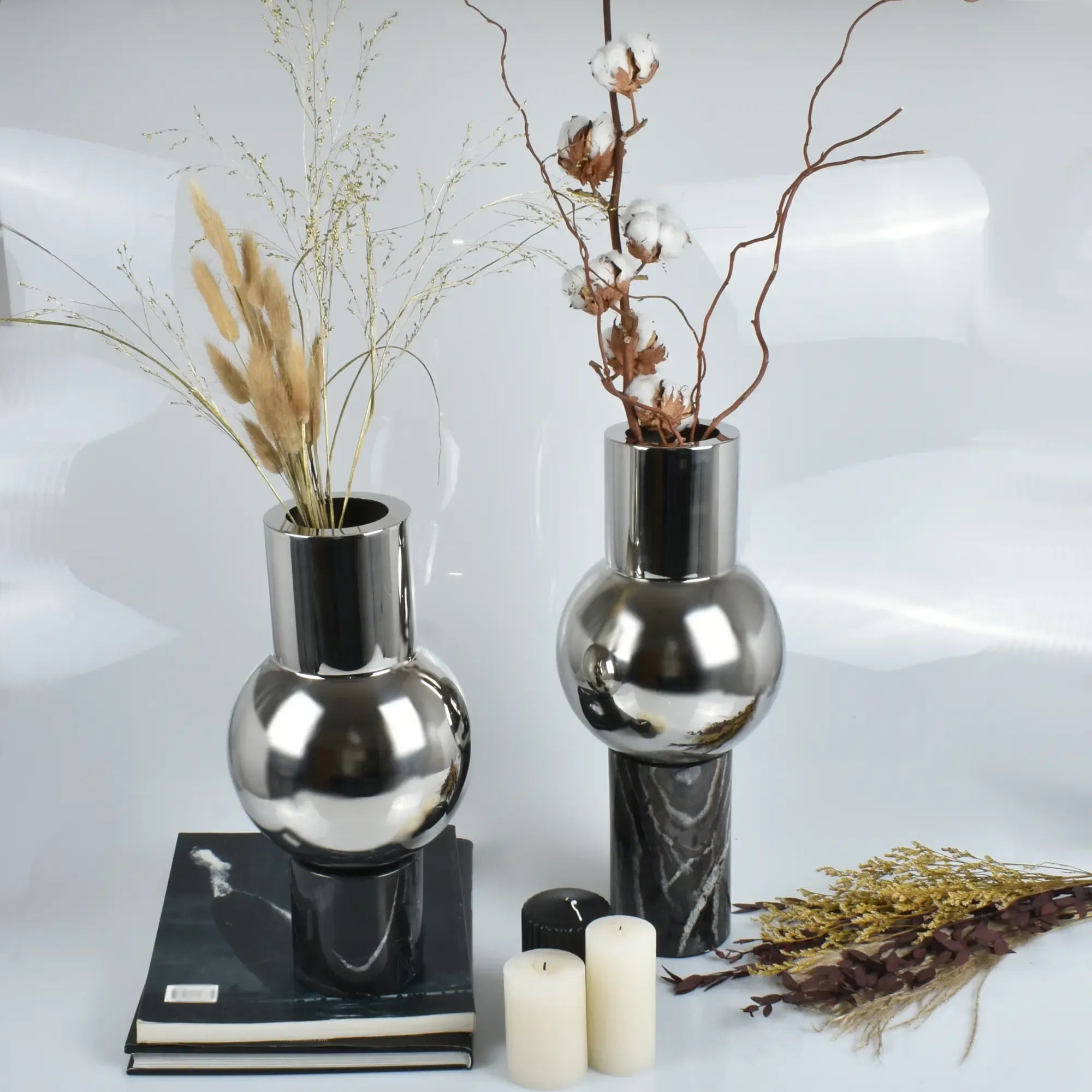 Vase - mit Marmorgestell - Runde Tischvase Edelstahlvase Fatroly