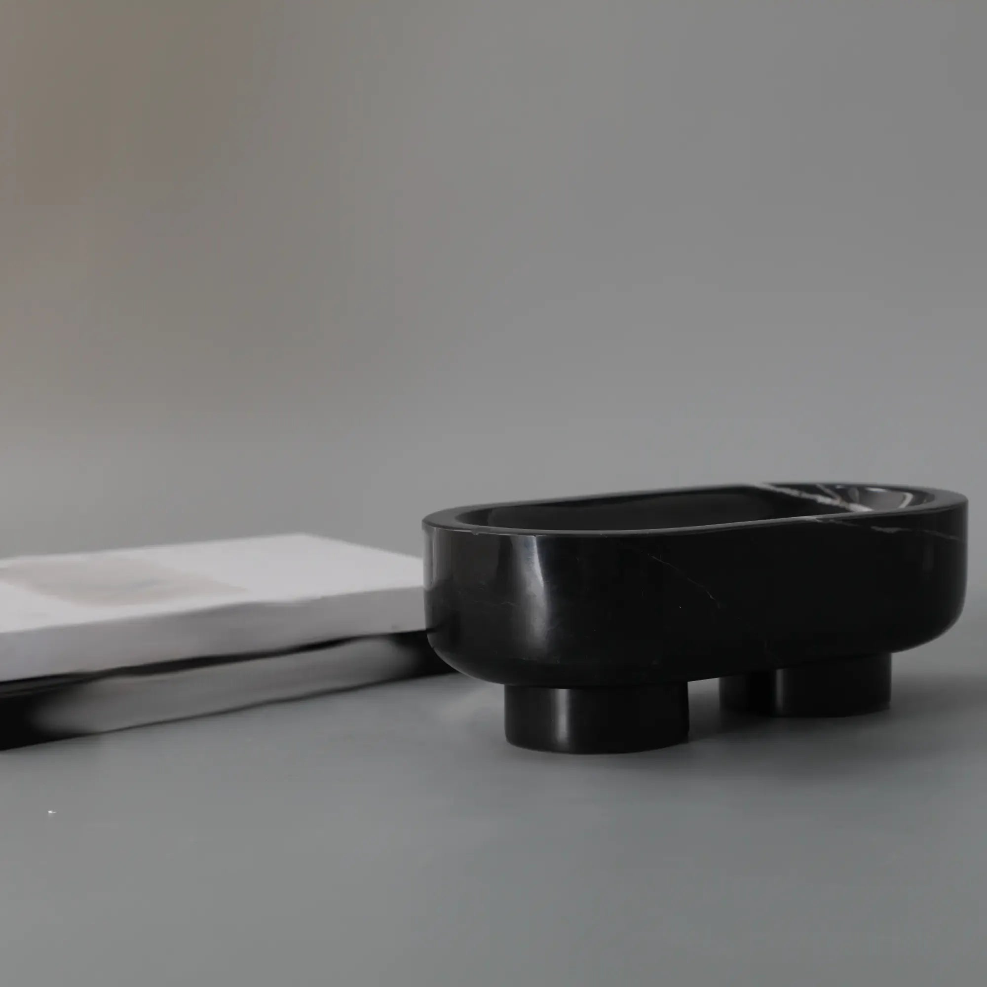 Marmorschale - oval mit Fuß - Massive Steinschale Design Deko-Schale Obsidian Tray Default Title