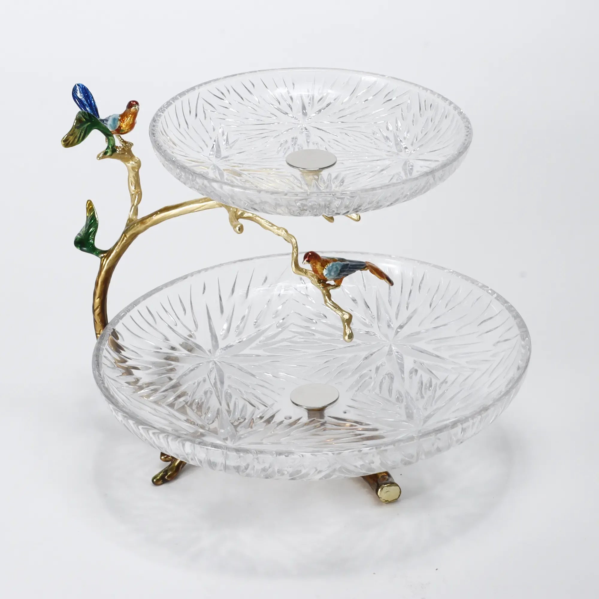 Dessertetagere - zweistufig Glas - Dessertteller klassische Etagere Vögel
