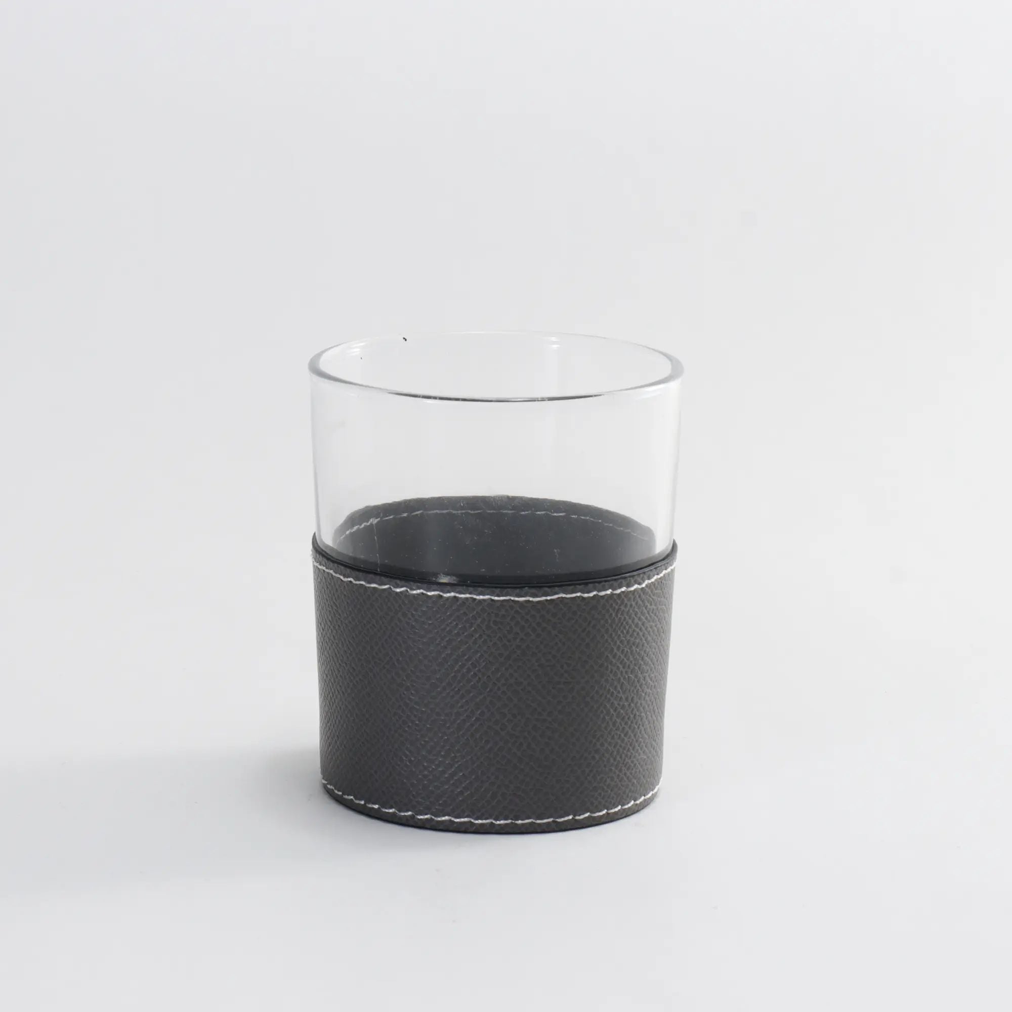 Whisky-Karaffen-Set - aus 3 Teilen mit Leder - Modernes Whiskyglas-Set Kunstlederumrandung Luxe Grau