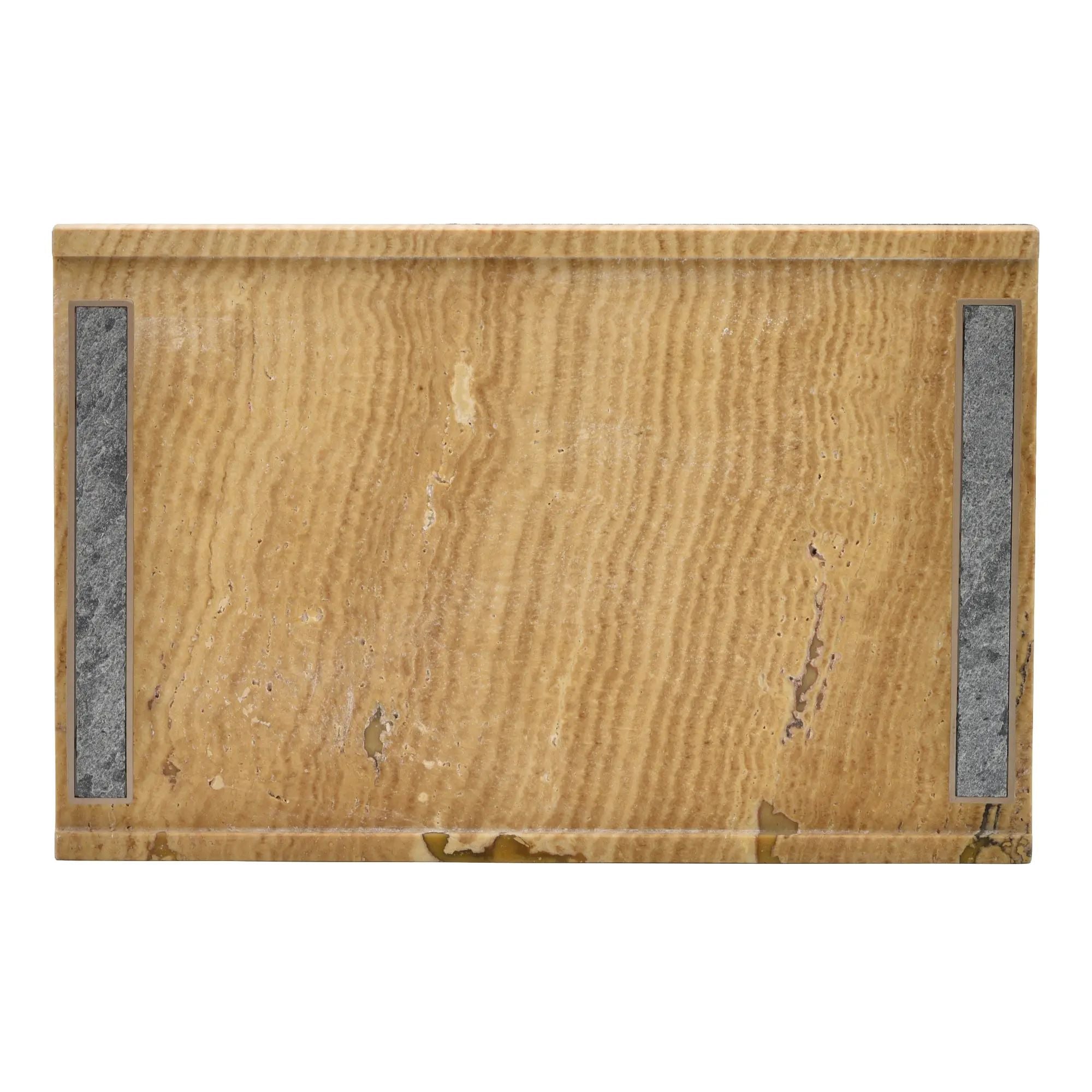 Tablett - Naturstein mit Metallgriffen - Serviertablett – Rechteckiges Marmortablett Servierplatte Aurea Nan