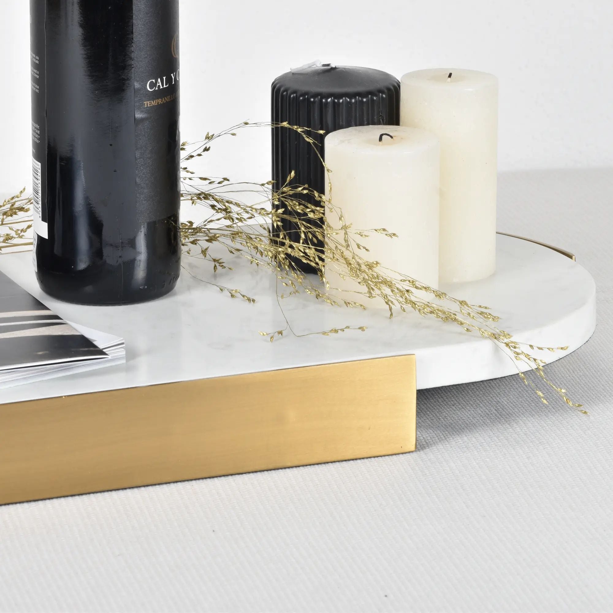 Marmortablett - oval mit Goldkante - Luxus Serviertablett Dekorationsplatte Plateau Élégance Groß