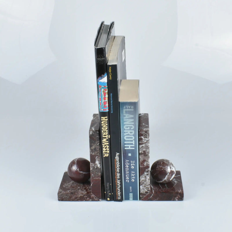 Buchstütze - aus kirschroten Marmor - Buchhalter mit Marmorkugel Naturstein Stütze Rosso