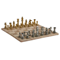 Schachspiel - Erlesenes Brettspiel – Schach-Set auf Steinplatte mit Metallfiguren in Gold & Silber Aurea Argentum Classique