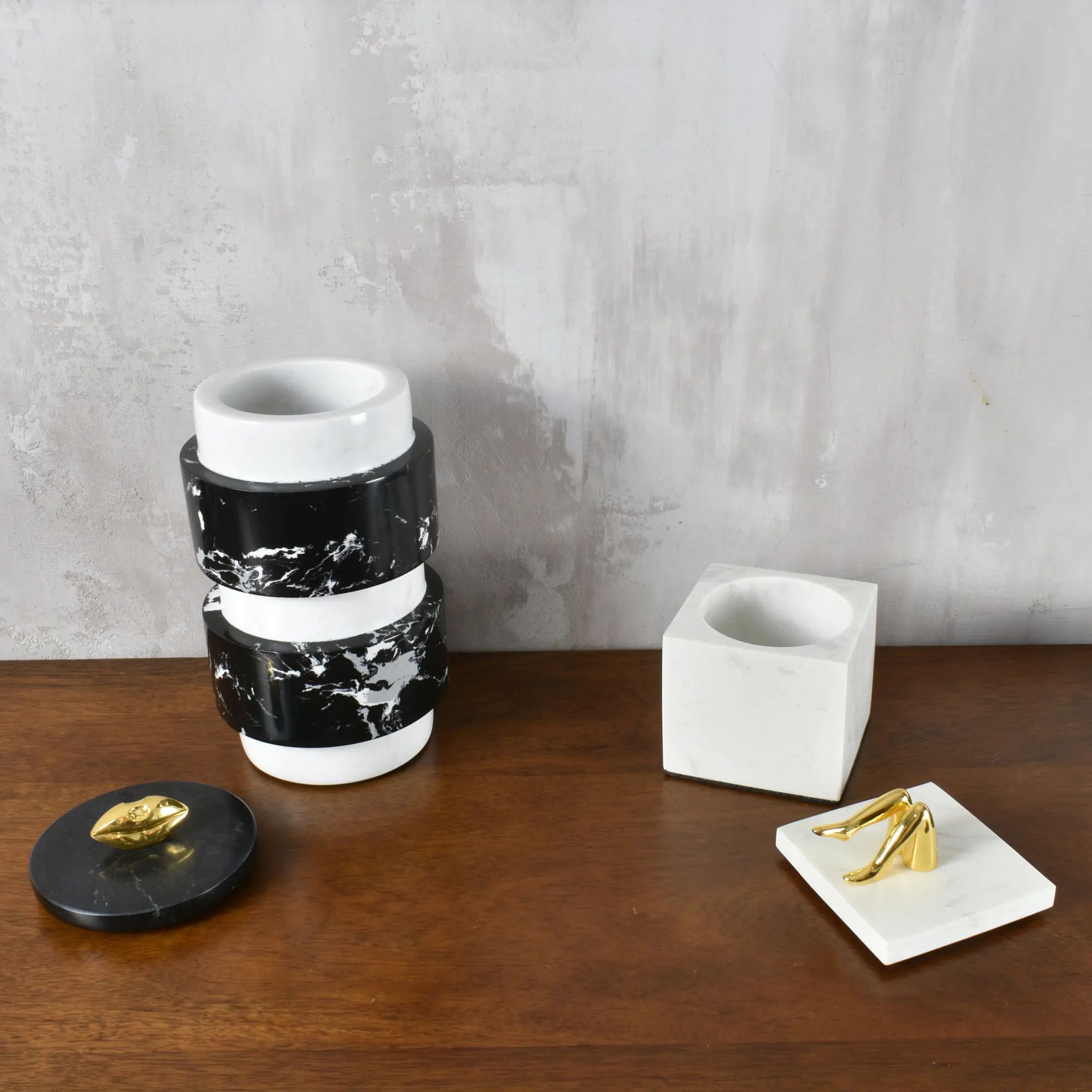 Schmuckkästchen - mit Deckel rund - Design Marmordose Dekorative Schmuckaufbewahrung Piernas Noir Default Title
