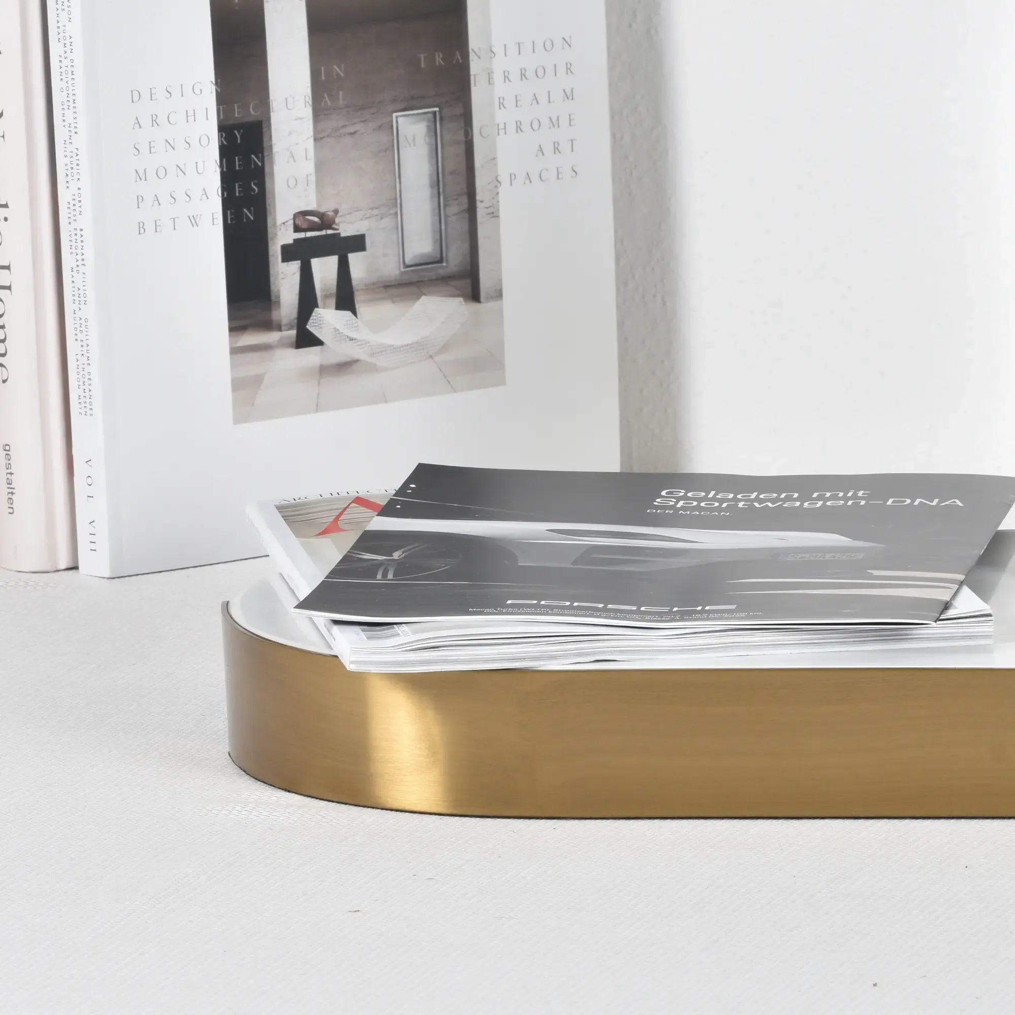 Marmortablett - oval mit Goldkante - Luxus Serviertablett Dekorationsplatte Plateau Élégance Groß