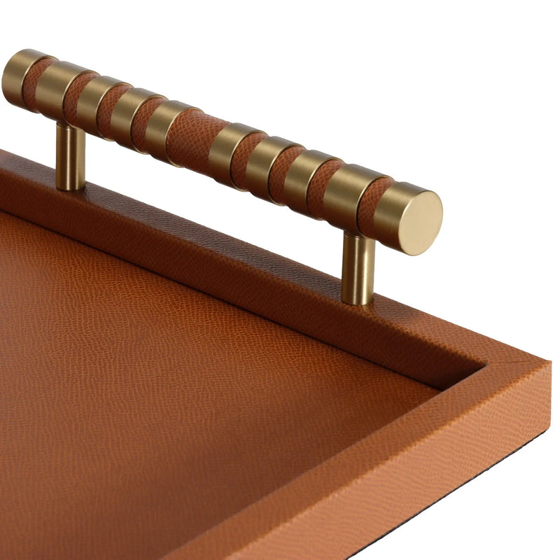 Serviertablett - Kunstleder Tablett mit Halterung Servierhelfer Cognac Leder Aurea