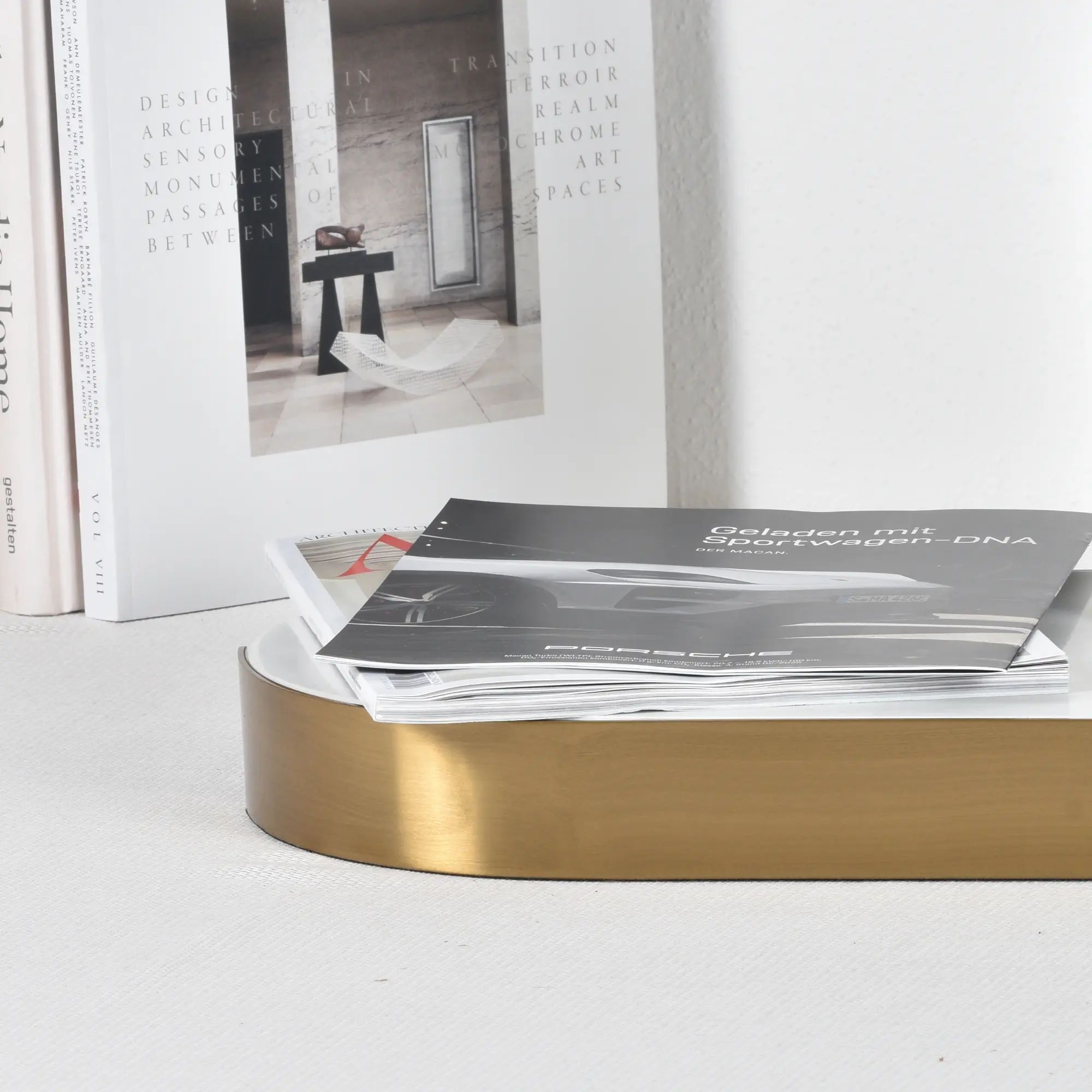 Marmortablett - oval mit Goldkante - Luxus Serviertablett Dekorationsplatte Plateau Élégance Groß