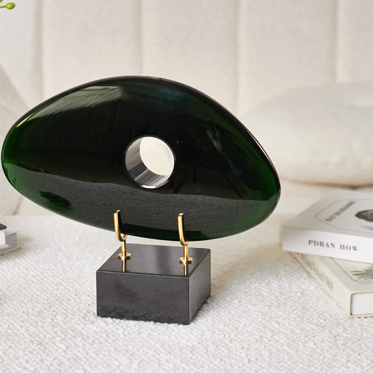 Dekoobjekt - Glaskunst auf Marmor - Glasfigur Abstrakt Designobjekt organisch Verde Vision