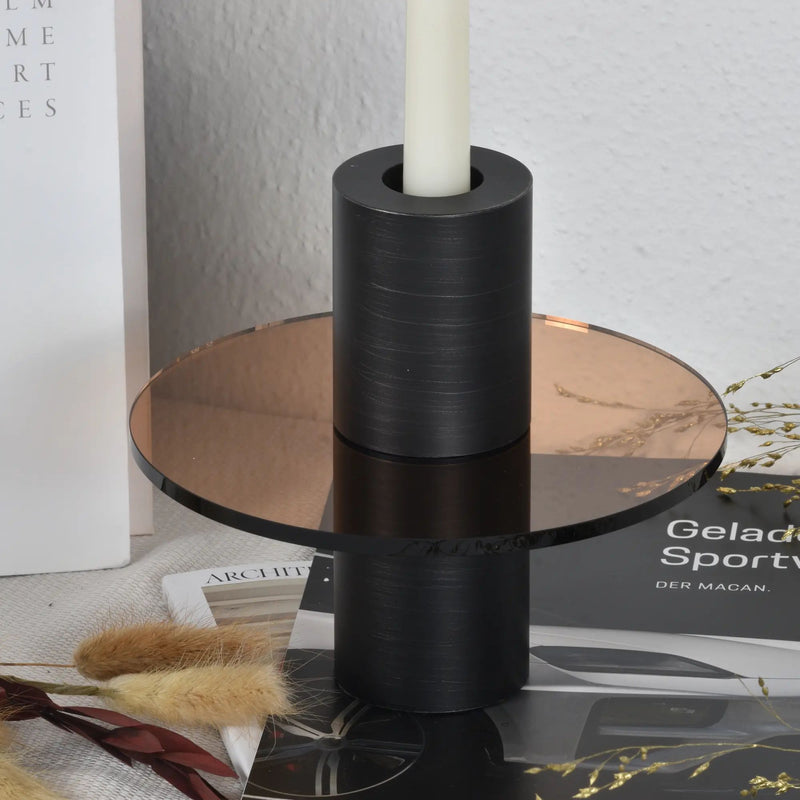 Kerzenständer - mit Kupfer Glasplatte - Design Kerzenhalter rund Edelstahl Portacandela Giro