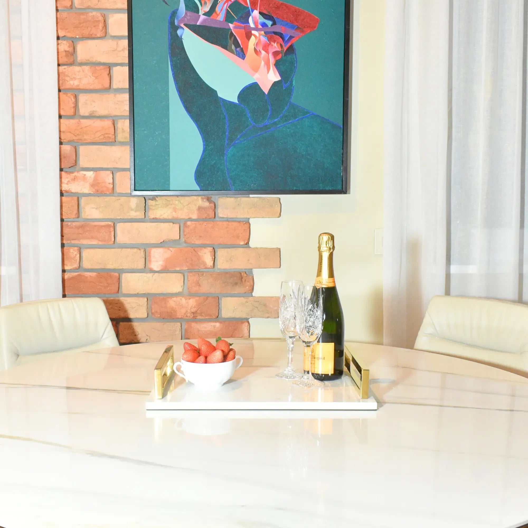 Marmortablett - mit Goldgriffen - Luxus Serviertablett Dekotablett rechteckig Aurora Luxe