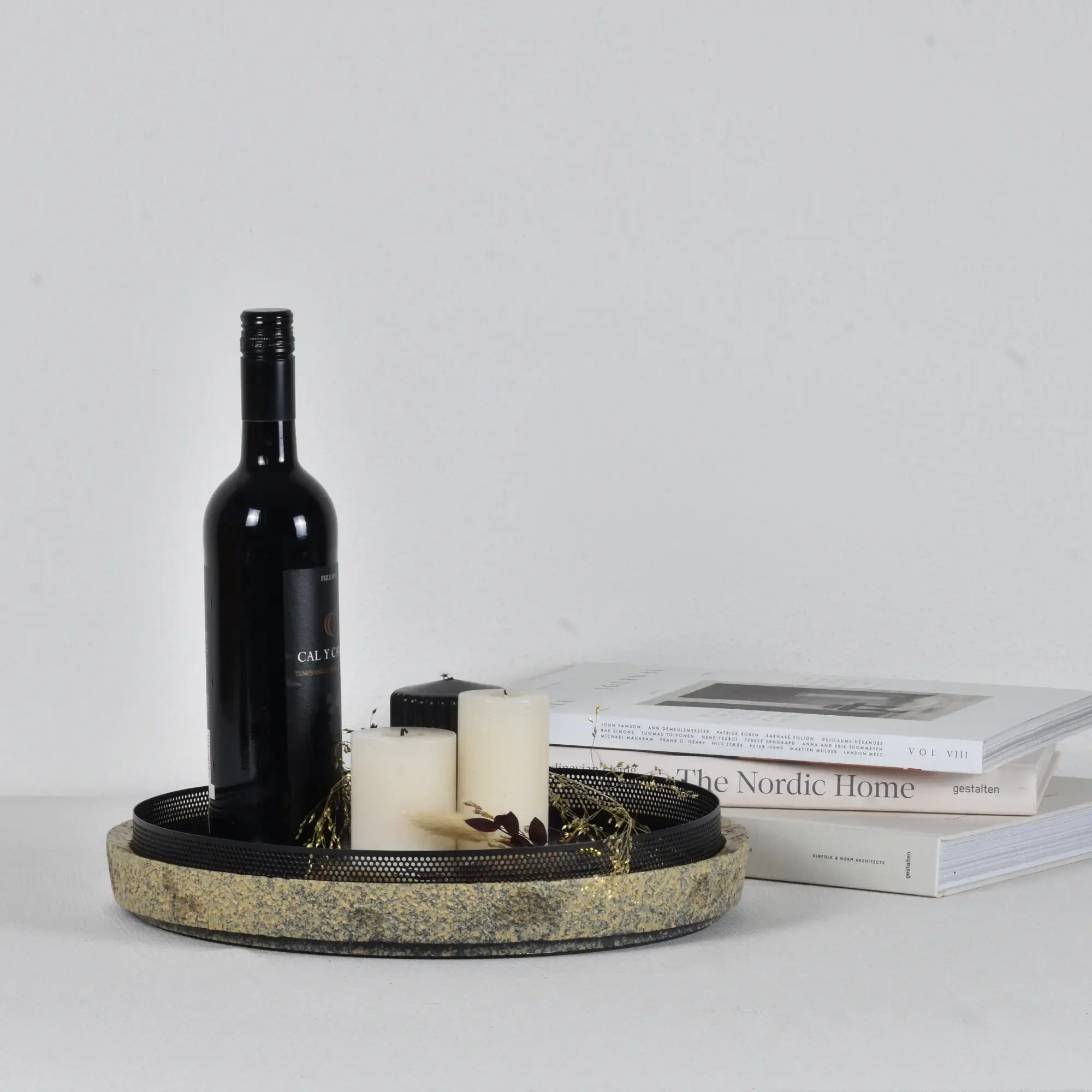 Serviertablett - rund 35cm - Kleines Dekotablett Marmoroptik Tablett Terra Mesh