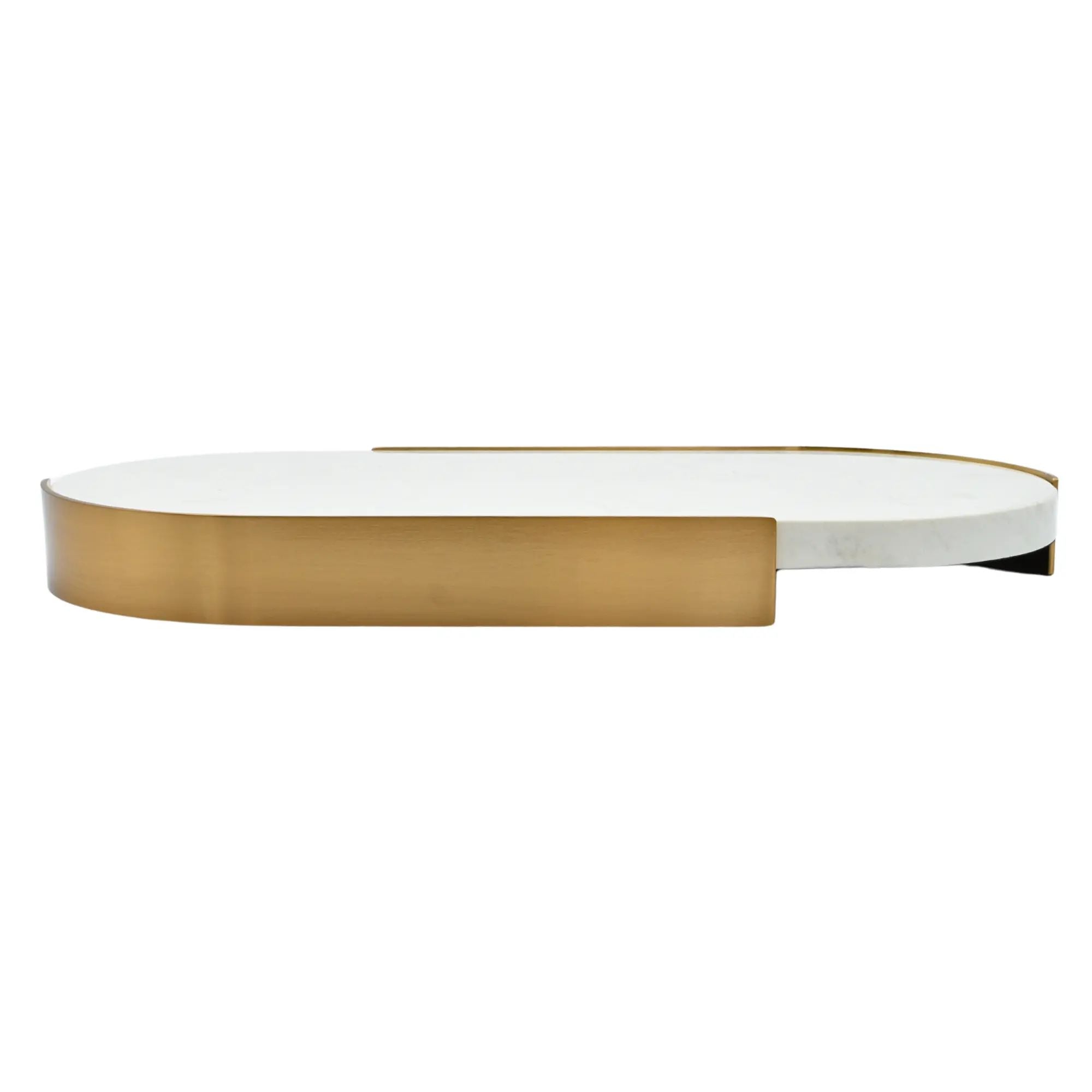 Marmortablett - oval mit Goldkante - Luxus Serviertablett Dekorationsplatte Plateau Élégance Klein