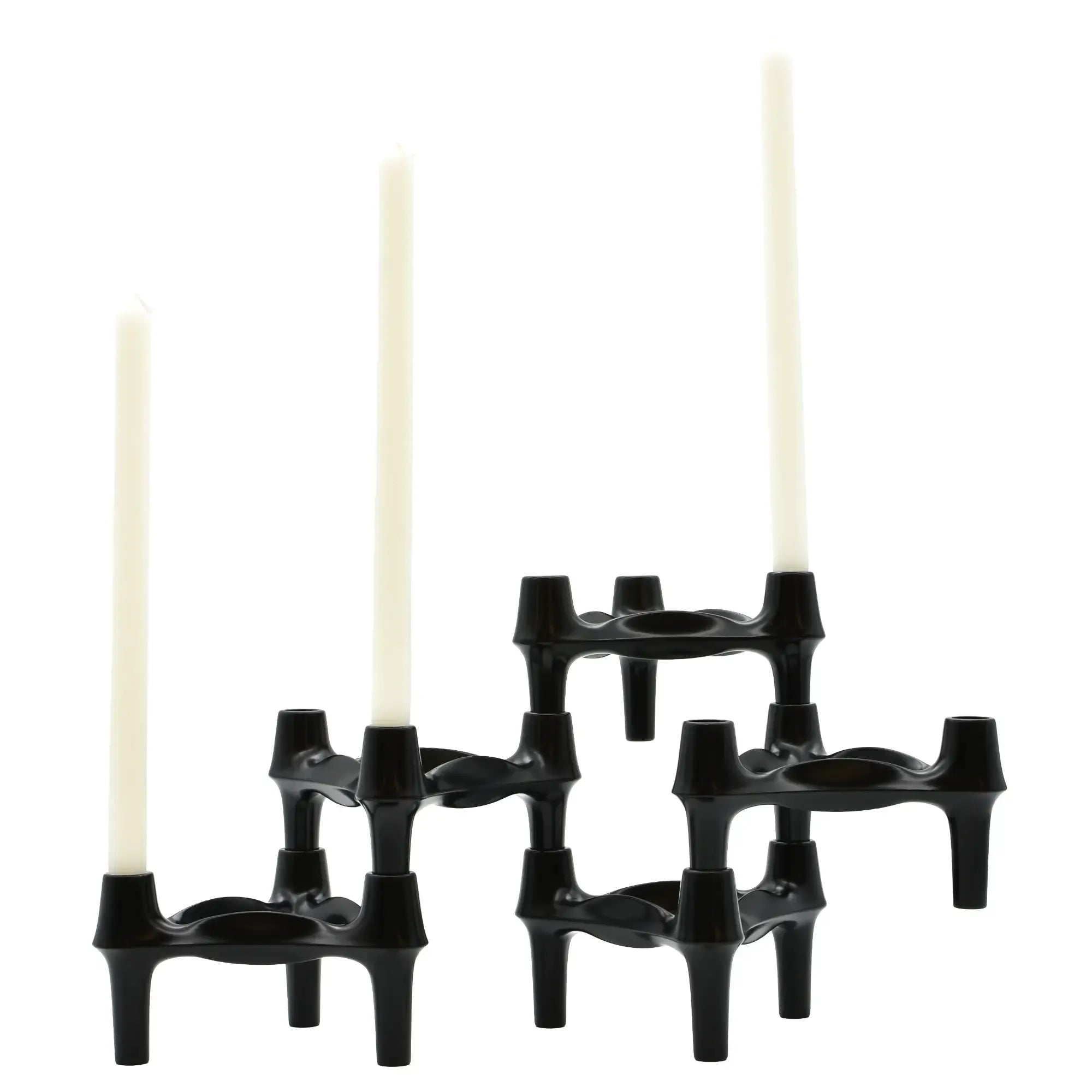 Kerzenständer - Modularer Kerzenhalter aus verchromtem Metallguss – Skulpturales Dreifach-Design Trinitas Schwarz