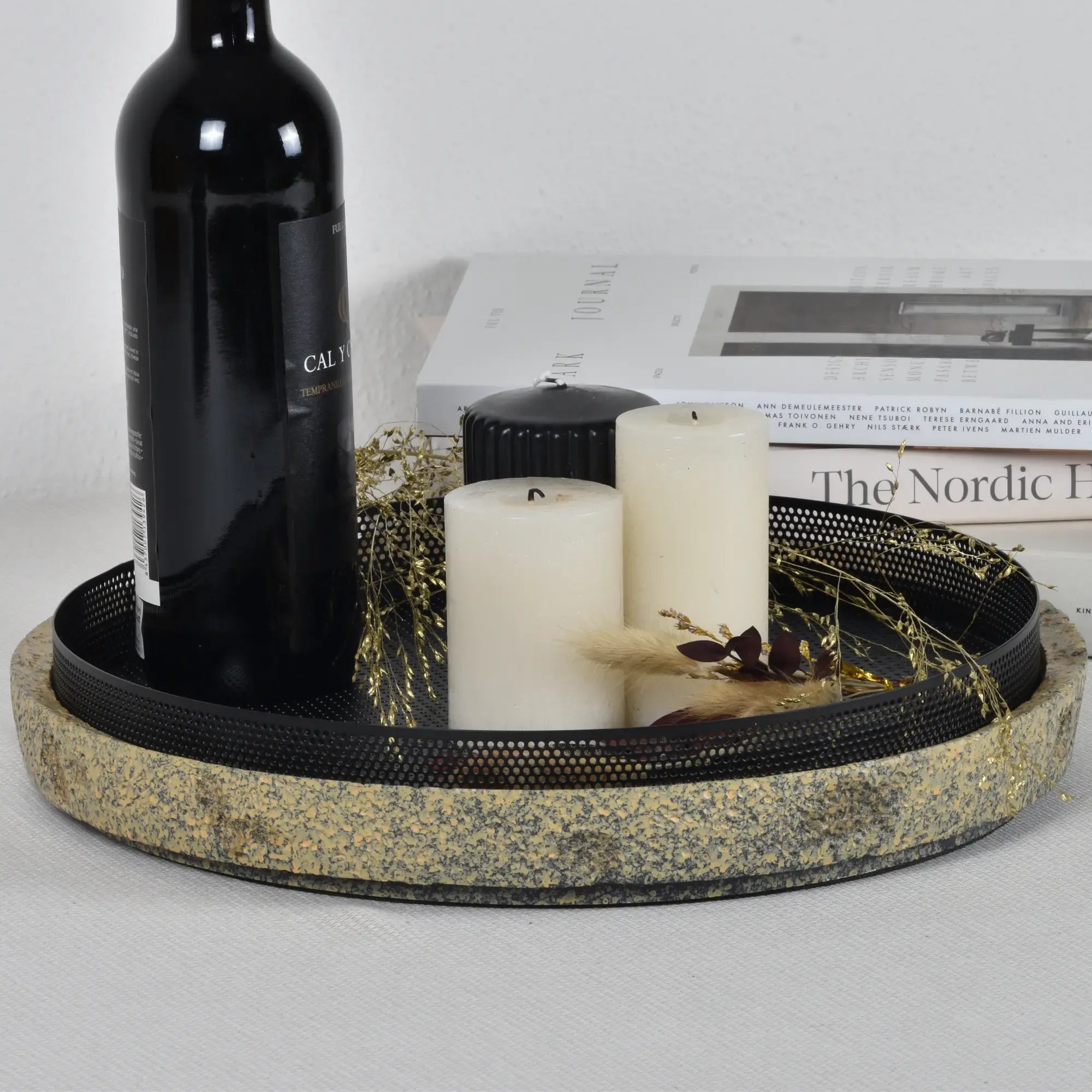 Serviertablett - rund 35cm - Kleines Dekotablett Marmoroptik Tablett Terra Mesh