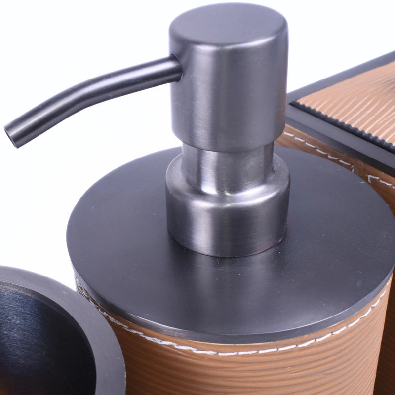 Baddeko-Set - aus 4 Teilen - Luxus Feinleder Badset Seifenspender Eleganza Bath
