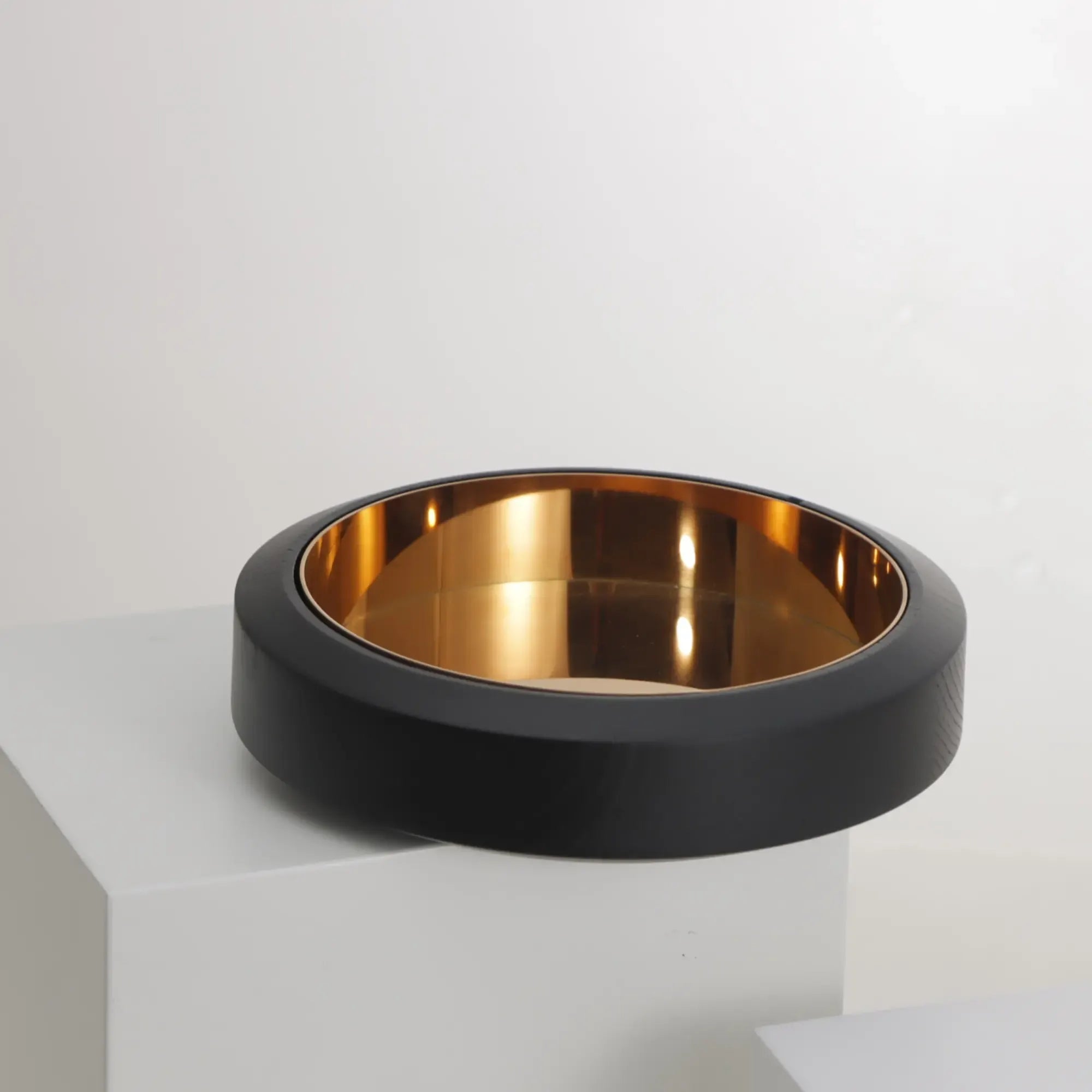 Runde-Schale - aus Holz und Edelstahl - Obstschale Servierschale glänzend Lol