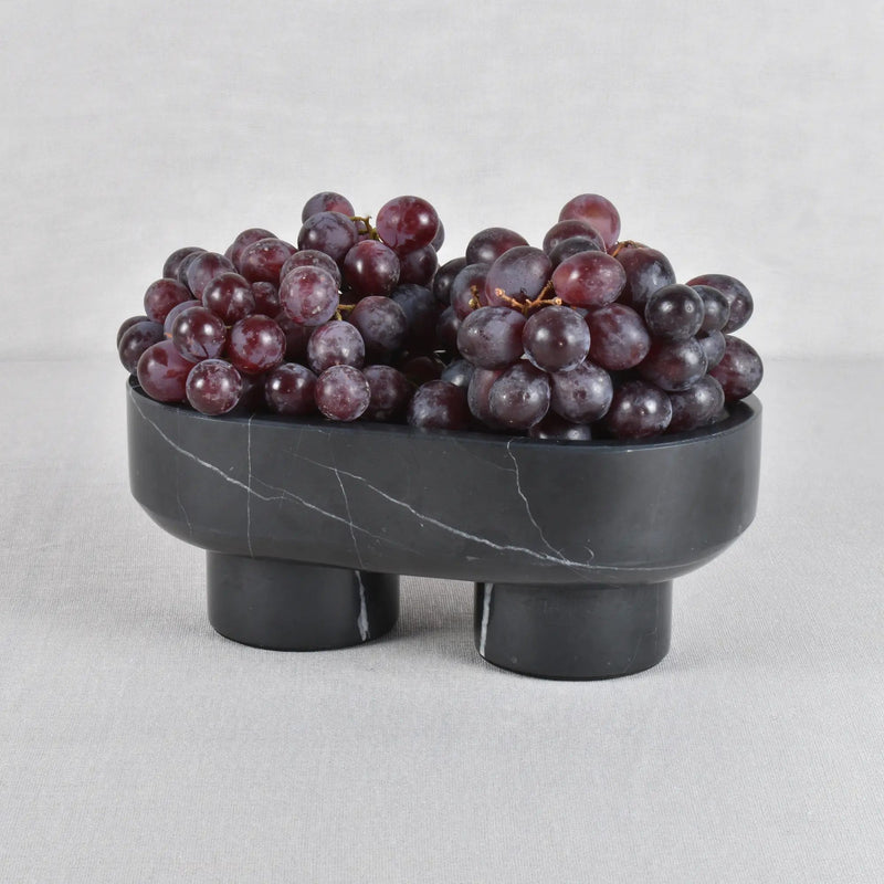 Marmorschale - oval mit Fuß - Massive Steinschale Design Deko-Schale Obsidian Tray