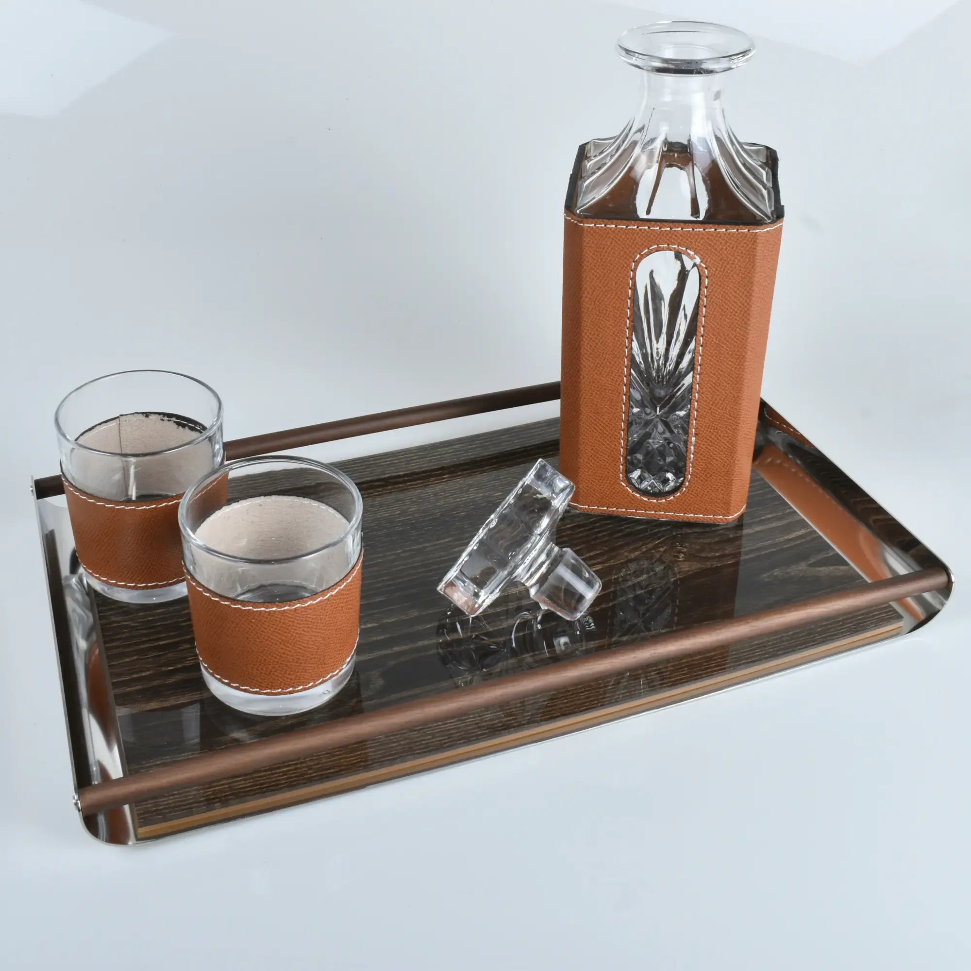 Serviertablett - rechteckig mit Holzgriffen - Holz-Edelstahltablett Deko-Tablett Holzmaserung Tray Perfecta