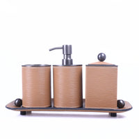 Baddeko-Set - aus 4 Teilen - Luxus Feinleder Badset Seifenspender Eleganza Bath