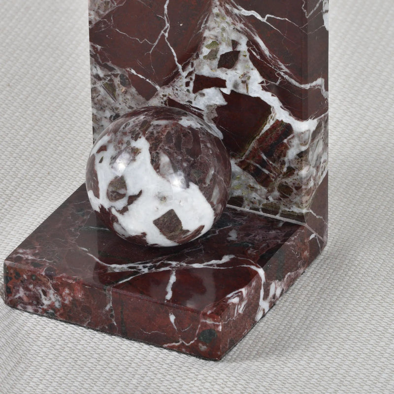 Buchstütze - aus kirschroten Marmor - Buchhalter mit Marmorkugel Naturstein Stütze Rosso