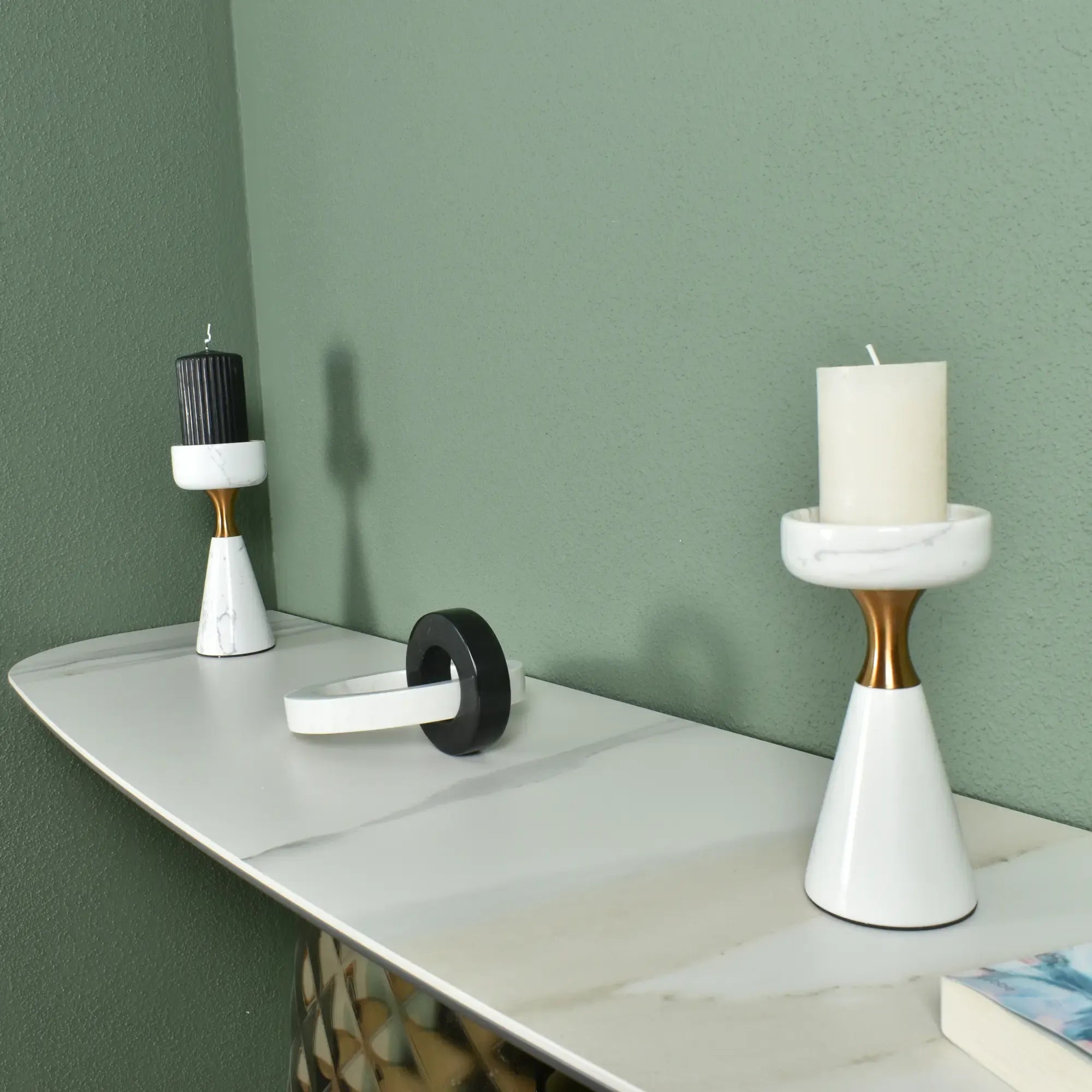 Kerzenständer - für Blockkerzen - Marmor-Kerzenhatler mit Goldakzent modern Tischdeko Lumière