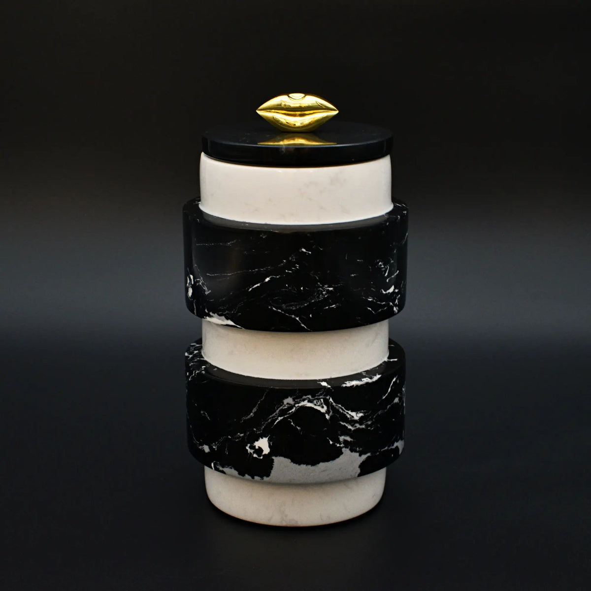 Schmuckkästchen - mit Deckel rund - Design Marmordose Dekorative Schmuckaufbewahrung Piernas Noir