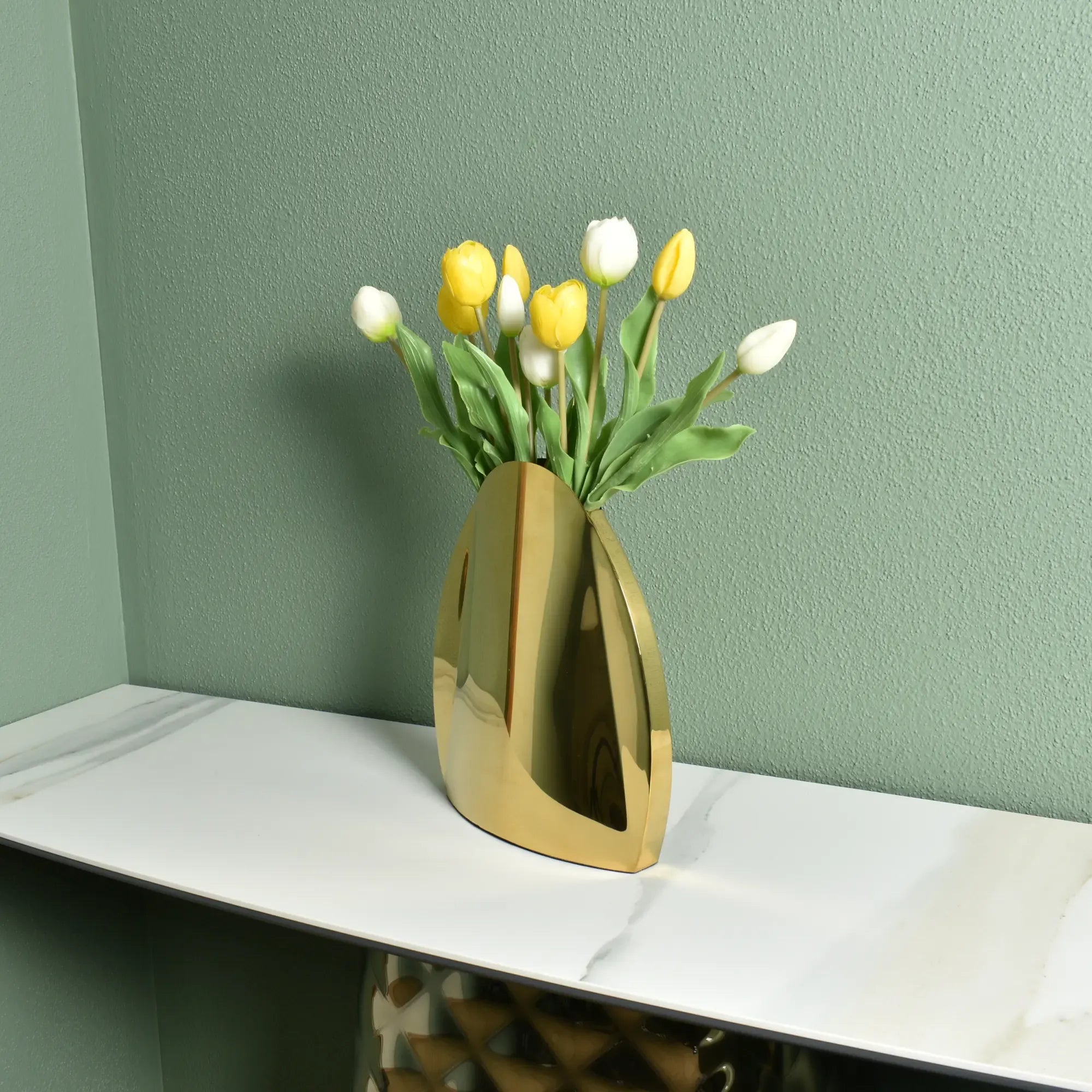 Edelstahlvase - goldglänzend - Tischvase oval edle Dekorationvase Calcolo