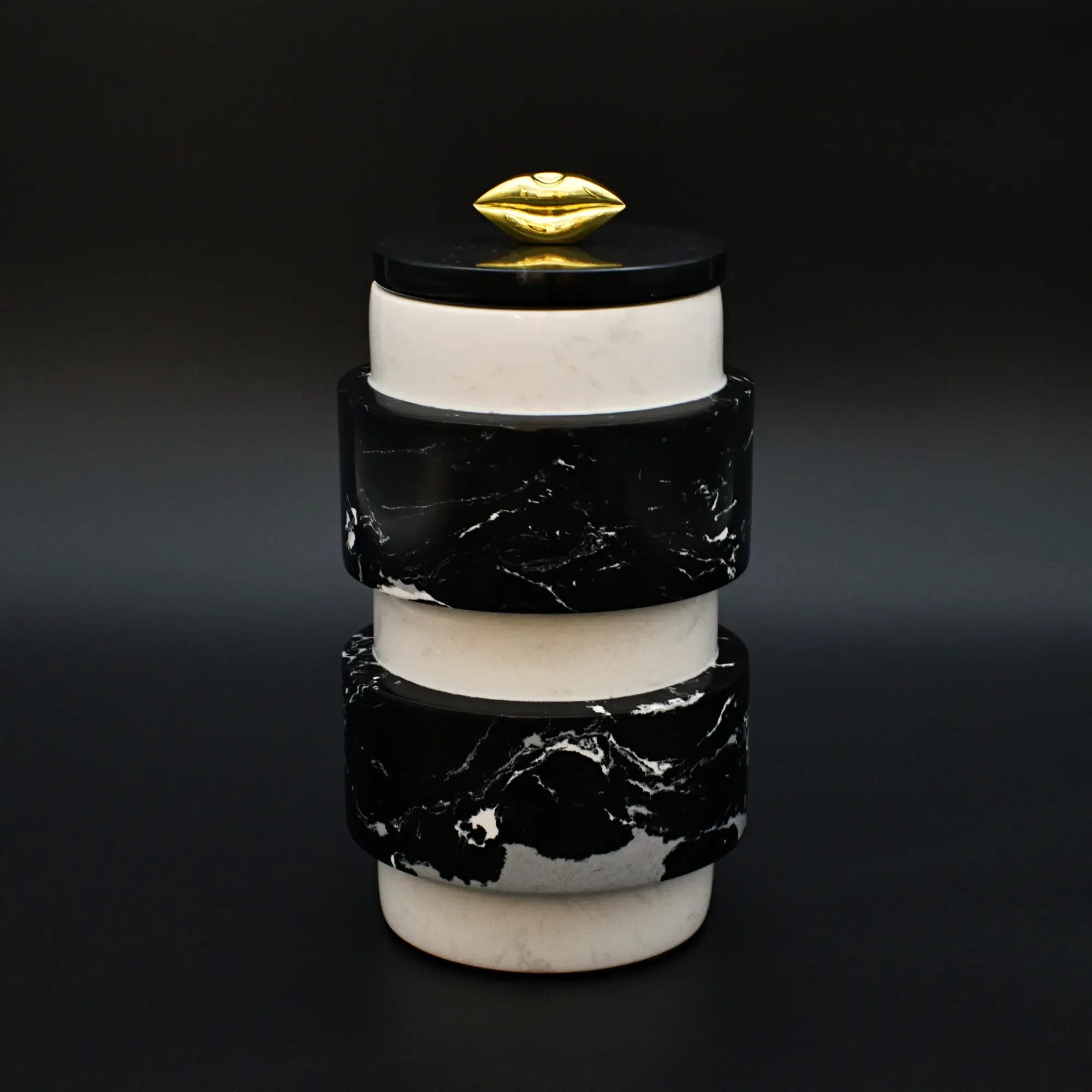 Schmuckkästchen - mit Deckel rund - Design Marmordose Dekorative Schmuckaufbewahrung Piernas Noir