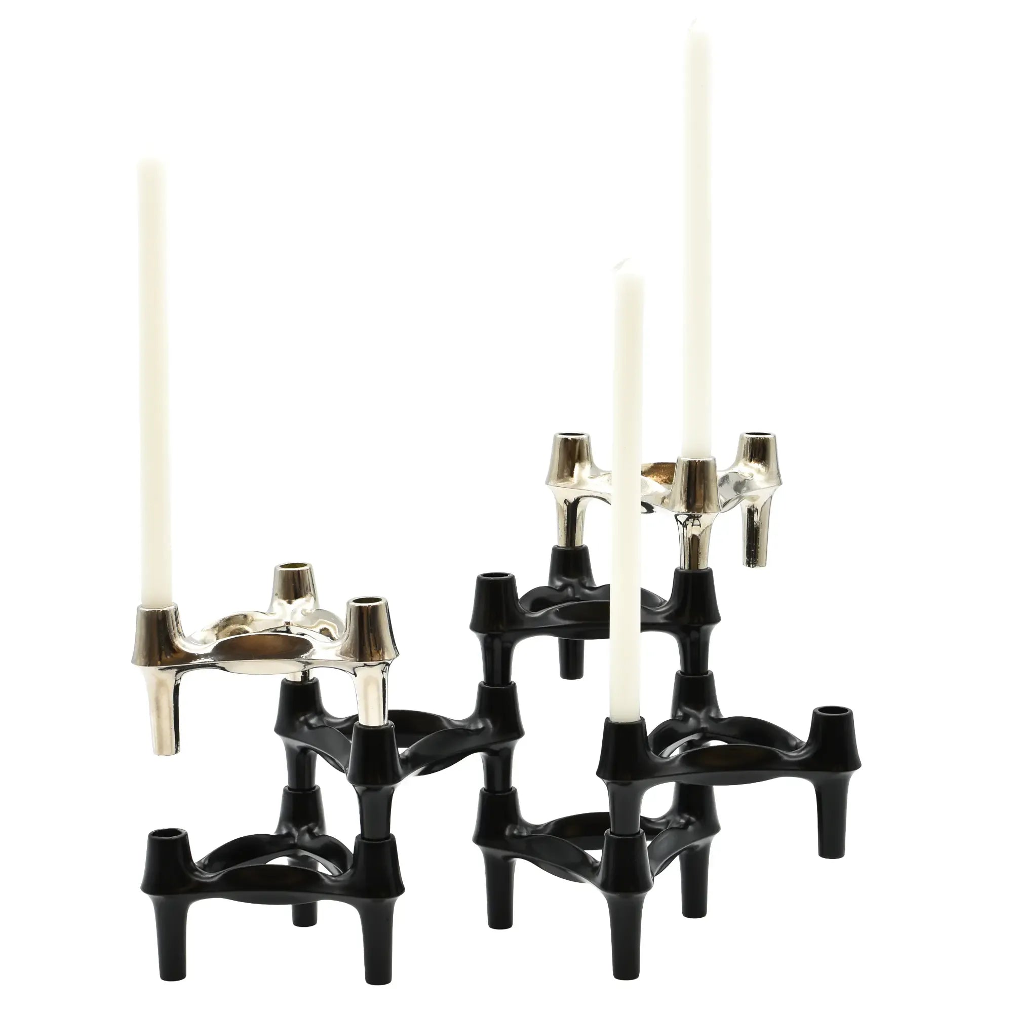 Kerzenständer - Modularer Kerzenhalter aus verchromtem Metallguss – Skulpturales Dreifach-Design Trinitas Schwarz