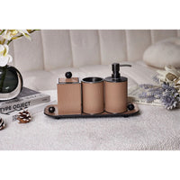 Baddeko-Set - aus 4 Teilen - Luxus Feinleder Badset Seifenspender Eleganza Bath