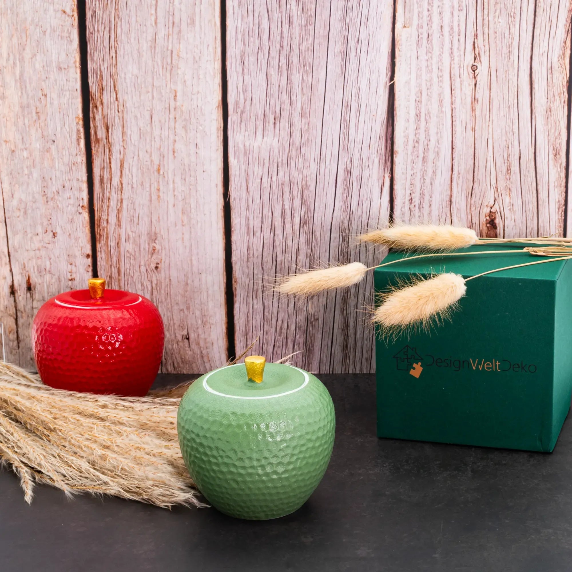 Duftkerze - nachaltige Kerze in Keramik-Dose Apfelform - Aromakerze Apfel Zitronenrosen