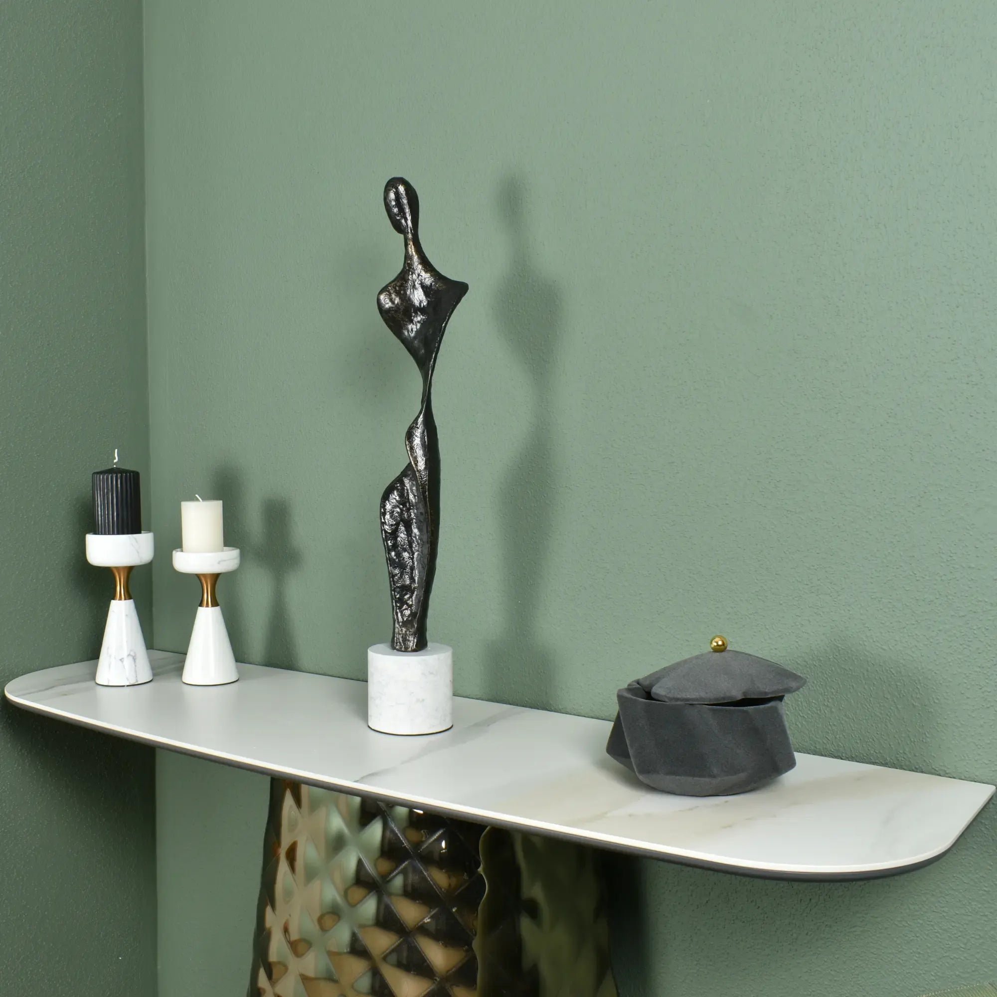 Kerzenständer - für Blockkerzen - Marmor-Kerzenhatler mit Goldakzent modern Tischdeko Lumière Groß