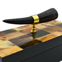 Holzschatulle - rechteckig mit Deckel - Design Aufbewahrungsbox Horn-Deko Schmuckkasten Evidenza