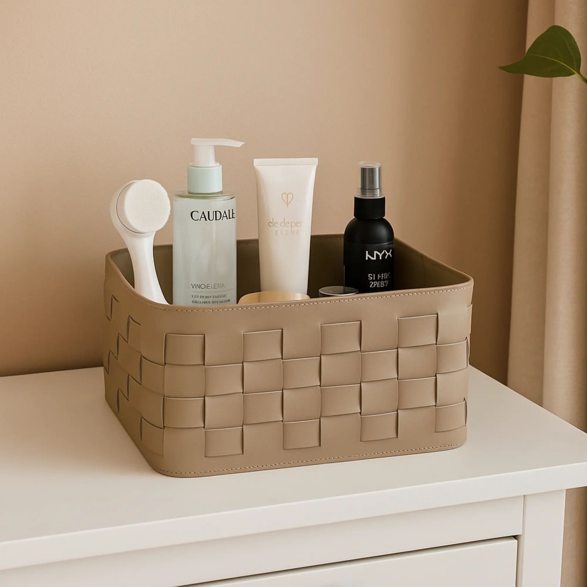 Aufbewahrungskorb - Kunstlederkorb – Geflochtene Aufbewahrungsbox – Kosmetik Organizer Novus Nan
