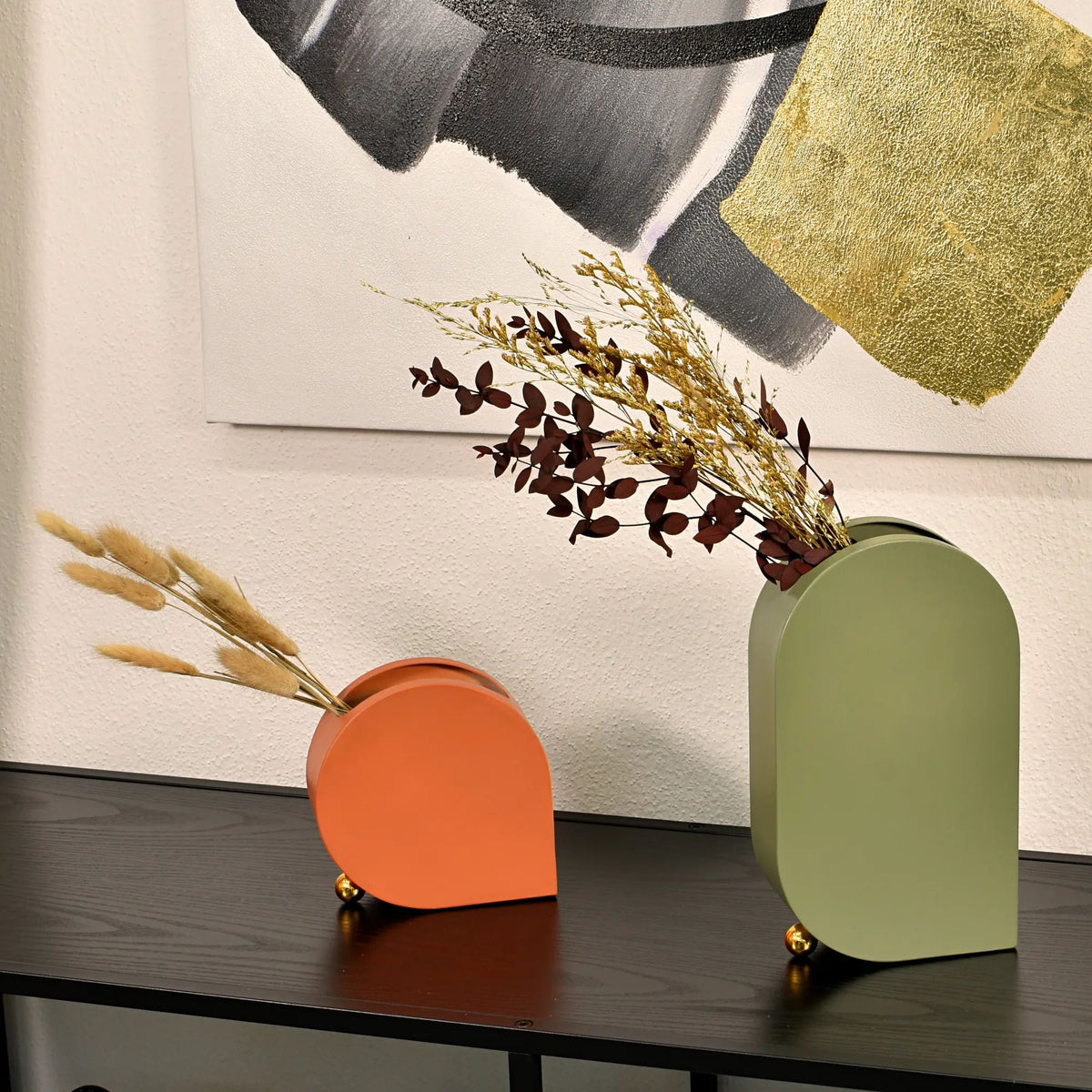 Edelstahlvase - Moderne Designer-Tischvase - Skulpturale Standvase Sfera Aurea