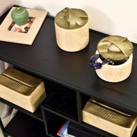 Aufbewahrungsbox - Schmuckdose aus Naturstein mit Messing-Deckel - Runde Design-Dose Aurea Travertina