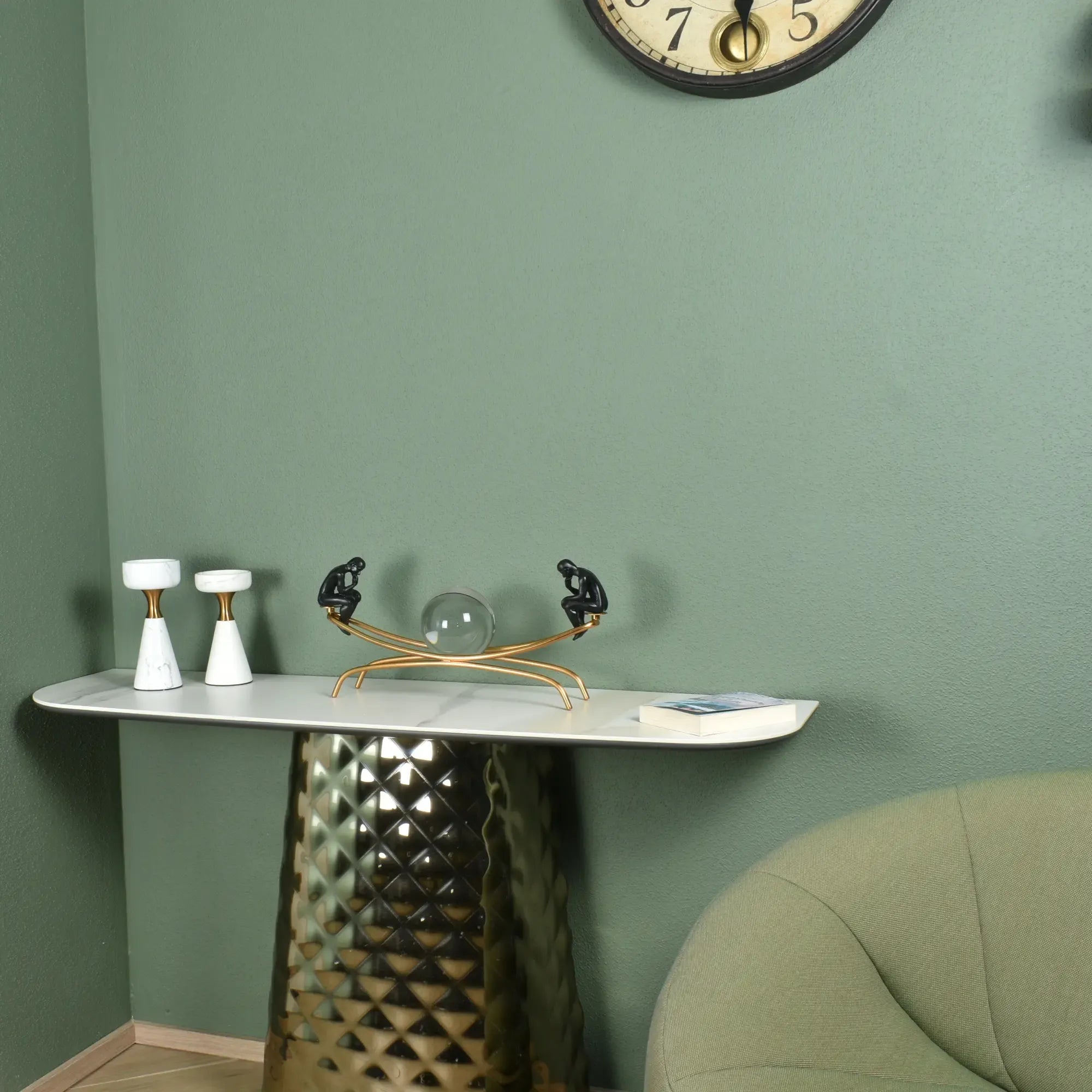 Dekofigur - Zwei Denker mit Glaskugel - Abstrakte Dekoskulptur Rodin Equilibre Antikgold