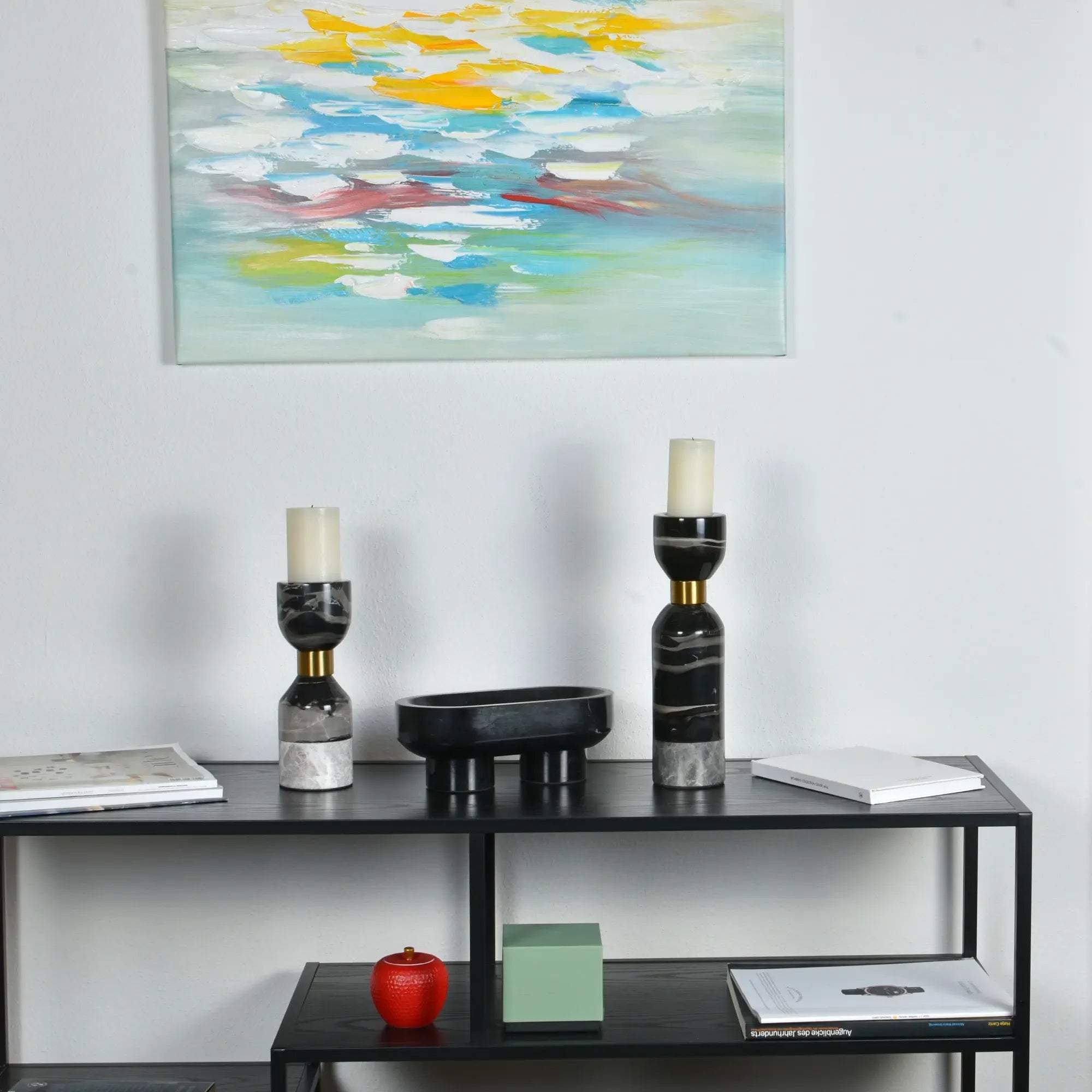 Marmorschale - oval mit Fuß - Massive Steinschale Design Deko-Schale Obsidian Tray Default Title