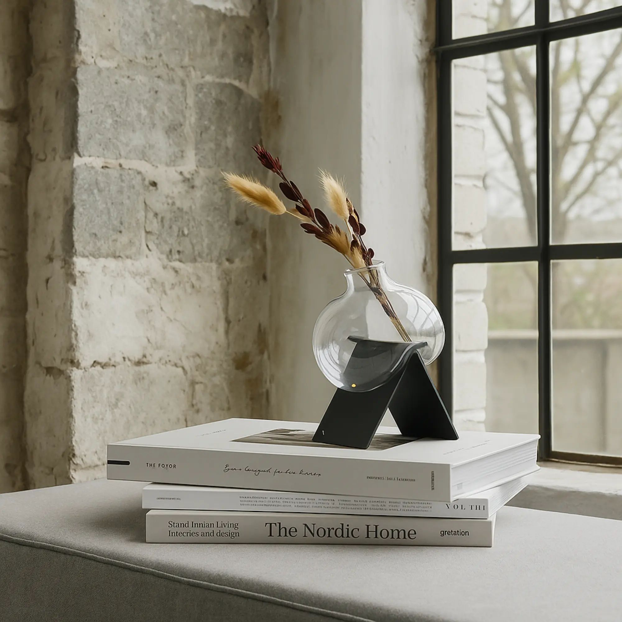 Dekorative-Vase - mit Metallgestell - Tischvase Glasvase für Deko oder Öle Odore Default Title