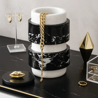 Schmuckkästchen - mit Deckel rund - Design Marmordose Dekorative Schmuckaufbewahrung Piernas Noir