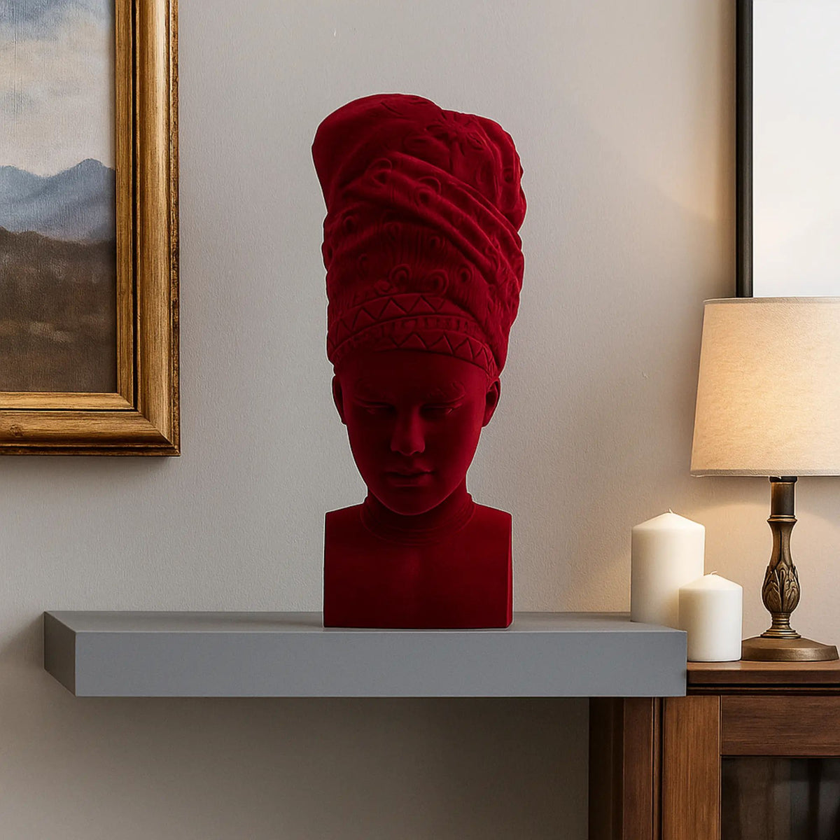 Samtdeko - Damenkopf Büste - Samt-Figur rote Deko-Figur Adeola