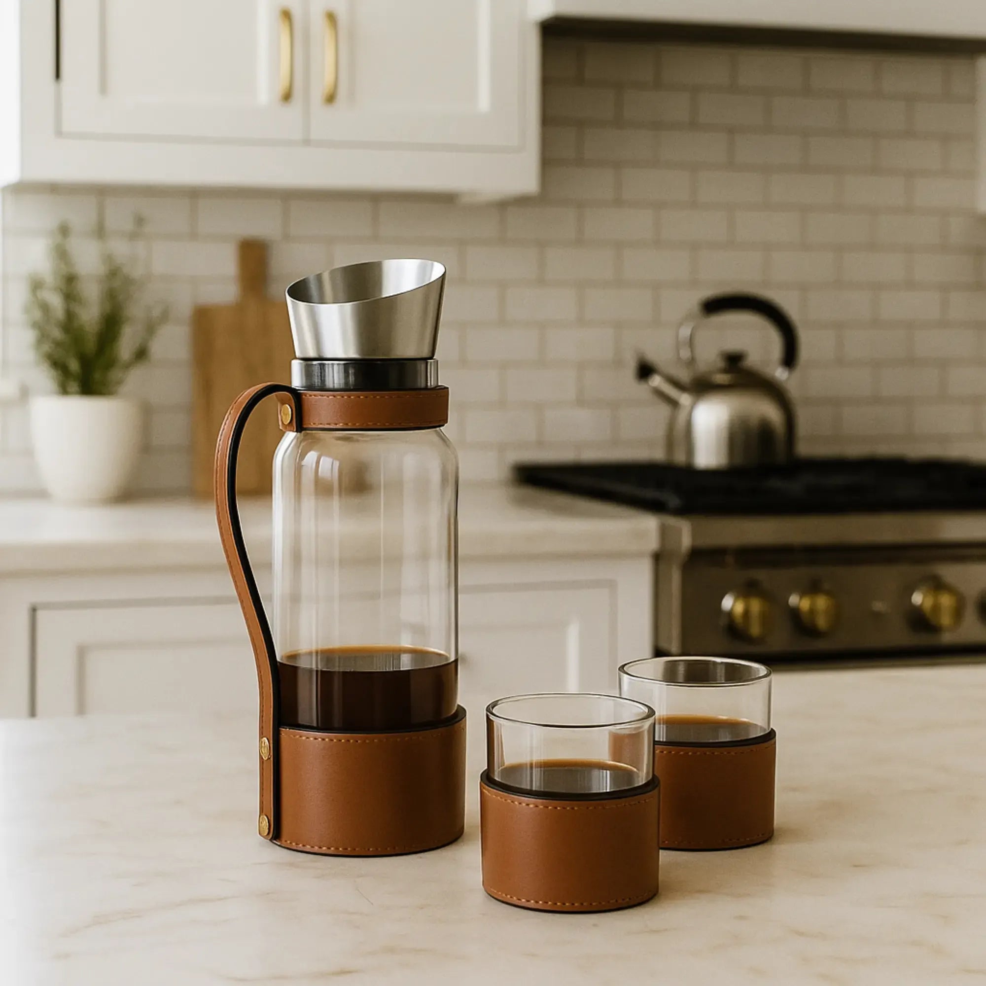 Karaffen-Set - mit 2 Gläsern - Edle Wasserkaraffe mit Griff und CloseUp Essence