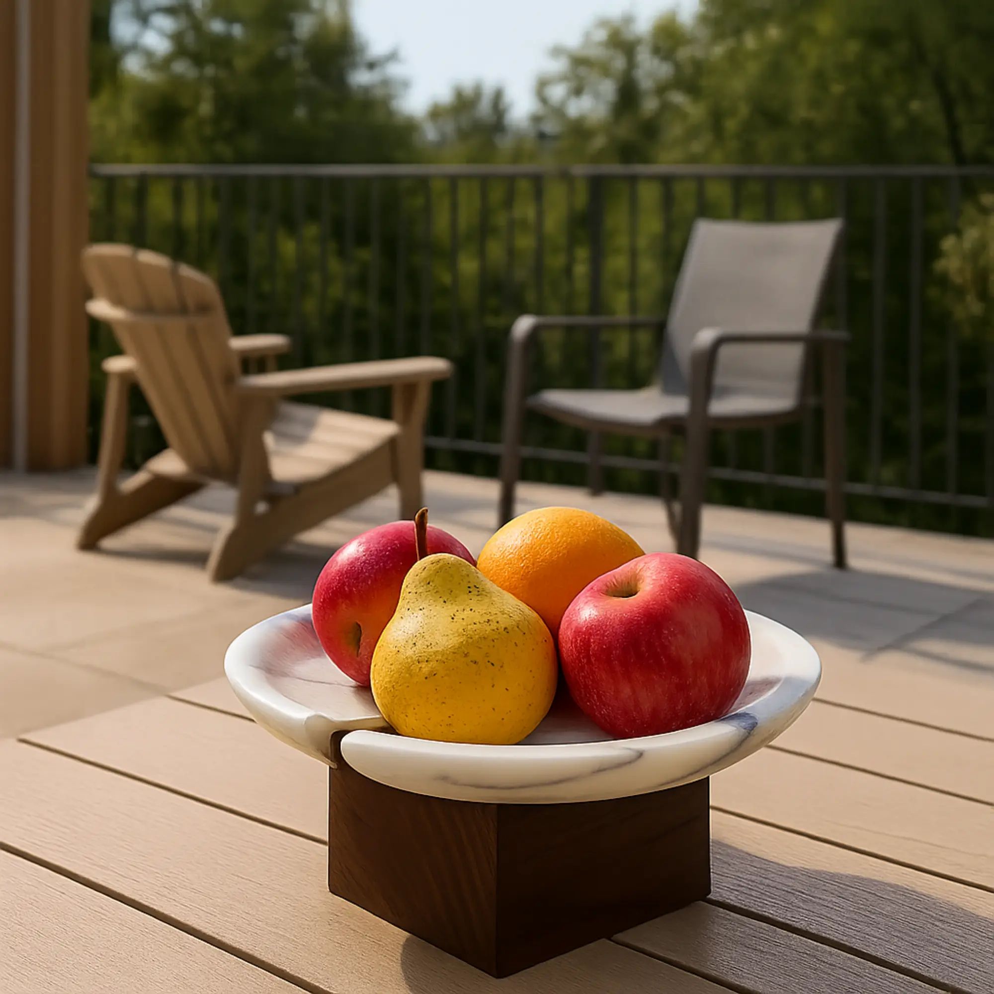 Marmorschale - auf Holzfuß - Designer Obstschale hochwertige Tischdeko Marbre Élégance Klein