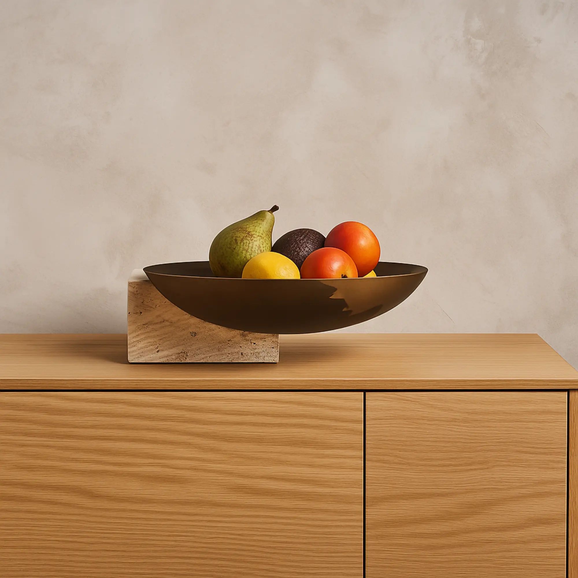 Runde-Schale - mit Travertinsockel - Unikale Dekoschale bronze Obstschale Romano Default Title