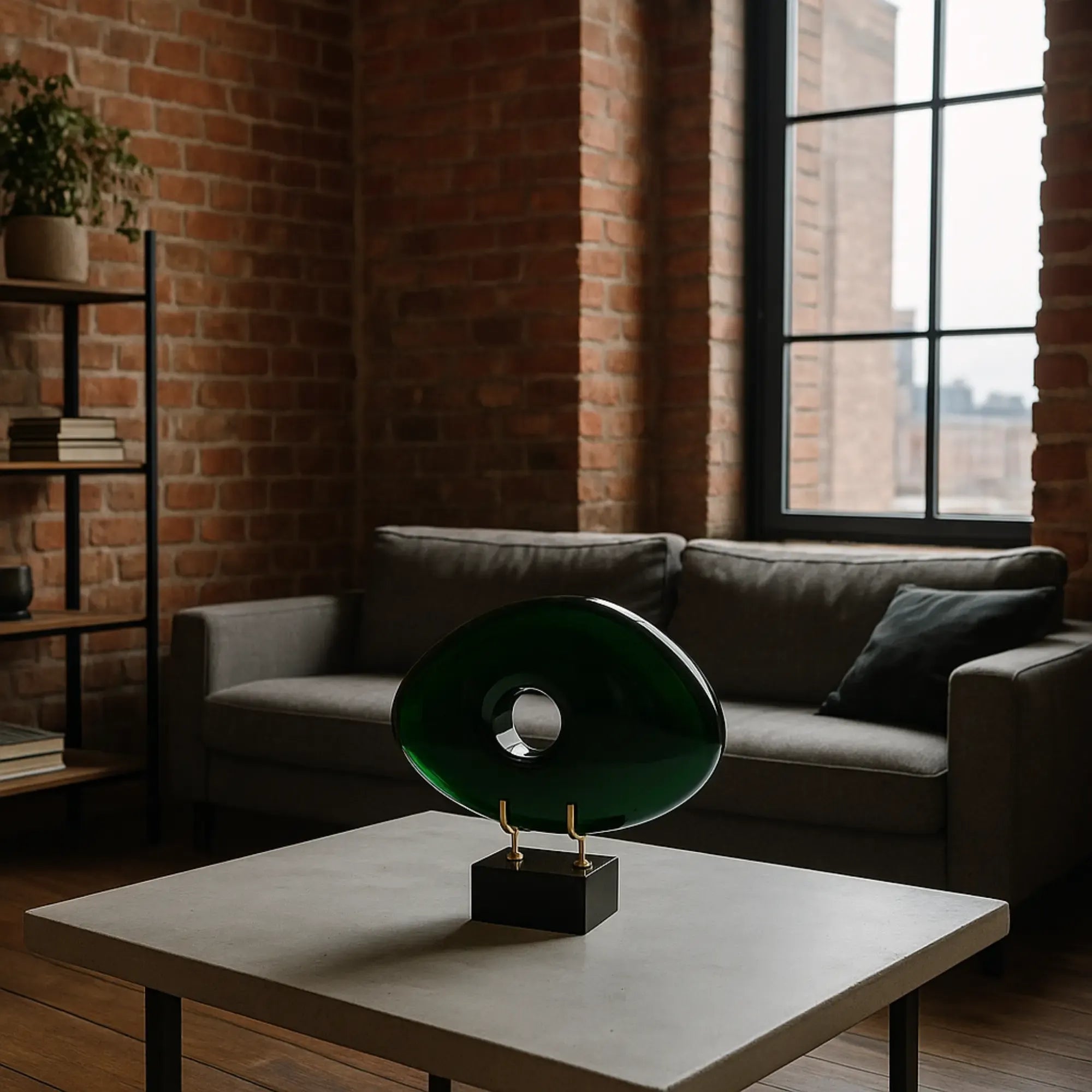 Dekoobjekt - Glaskunst auf Marmor - Glasfigur Abstrakt Designobjekt organisch Verde Vision aufgestellt im Interieur