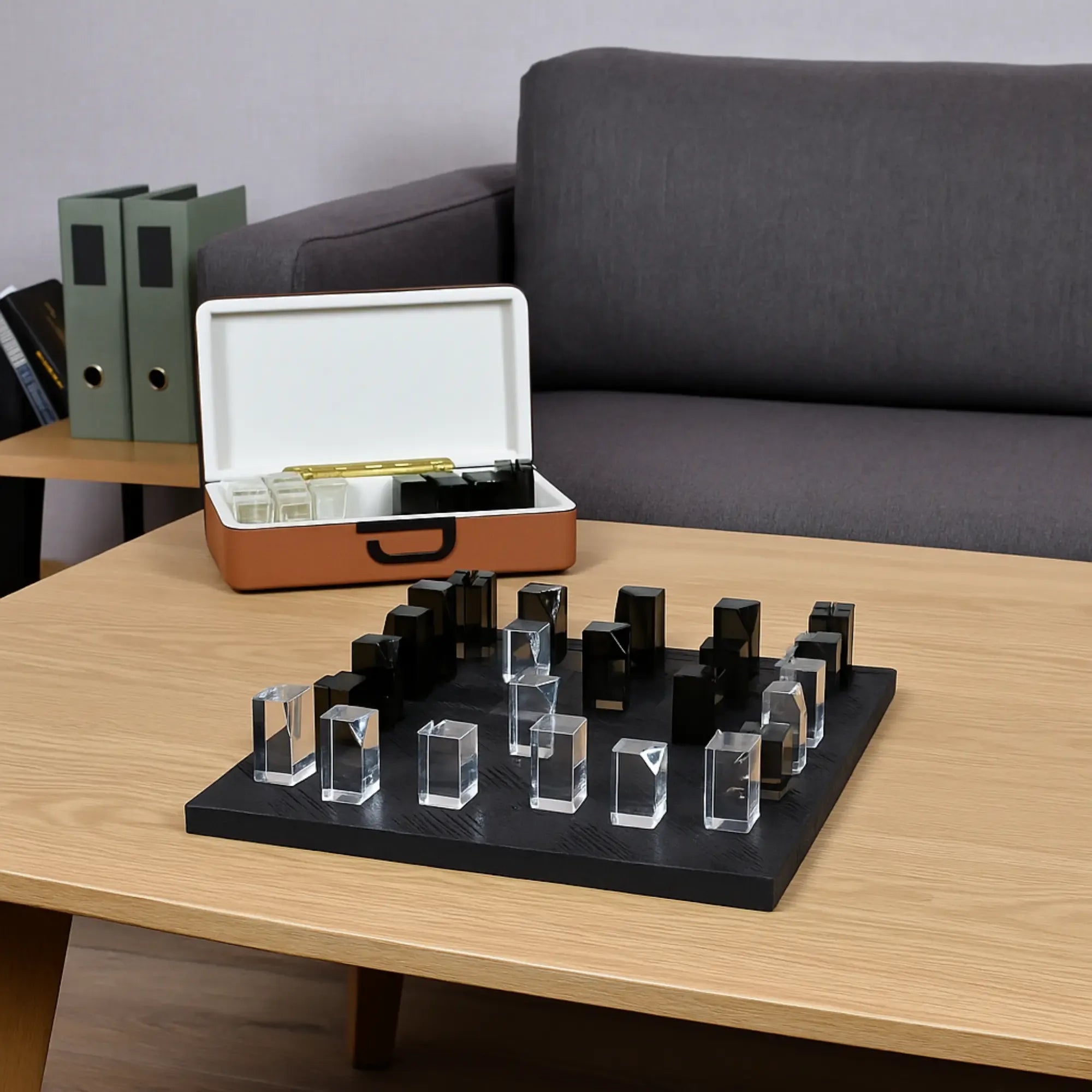 Schachspiel - Naturstein und Glas - Modernes Schachspiel edles Schachset Luxe Strategica