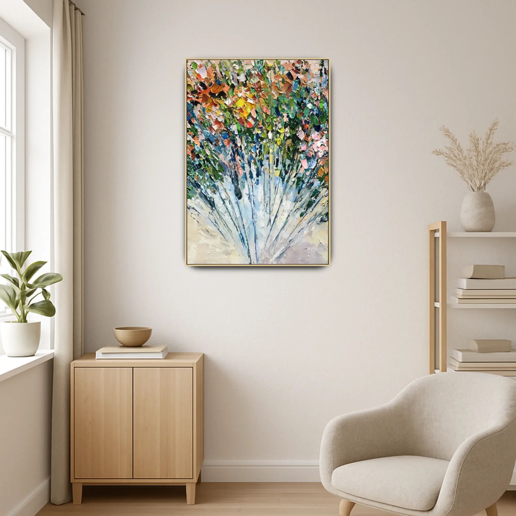 Großes Gemälde - Ráfaga Floral aufgestellt im Interieur