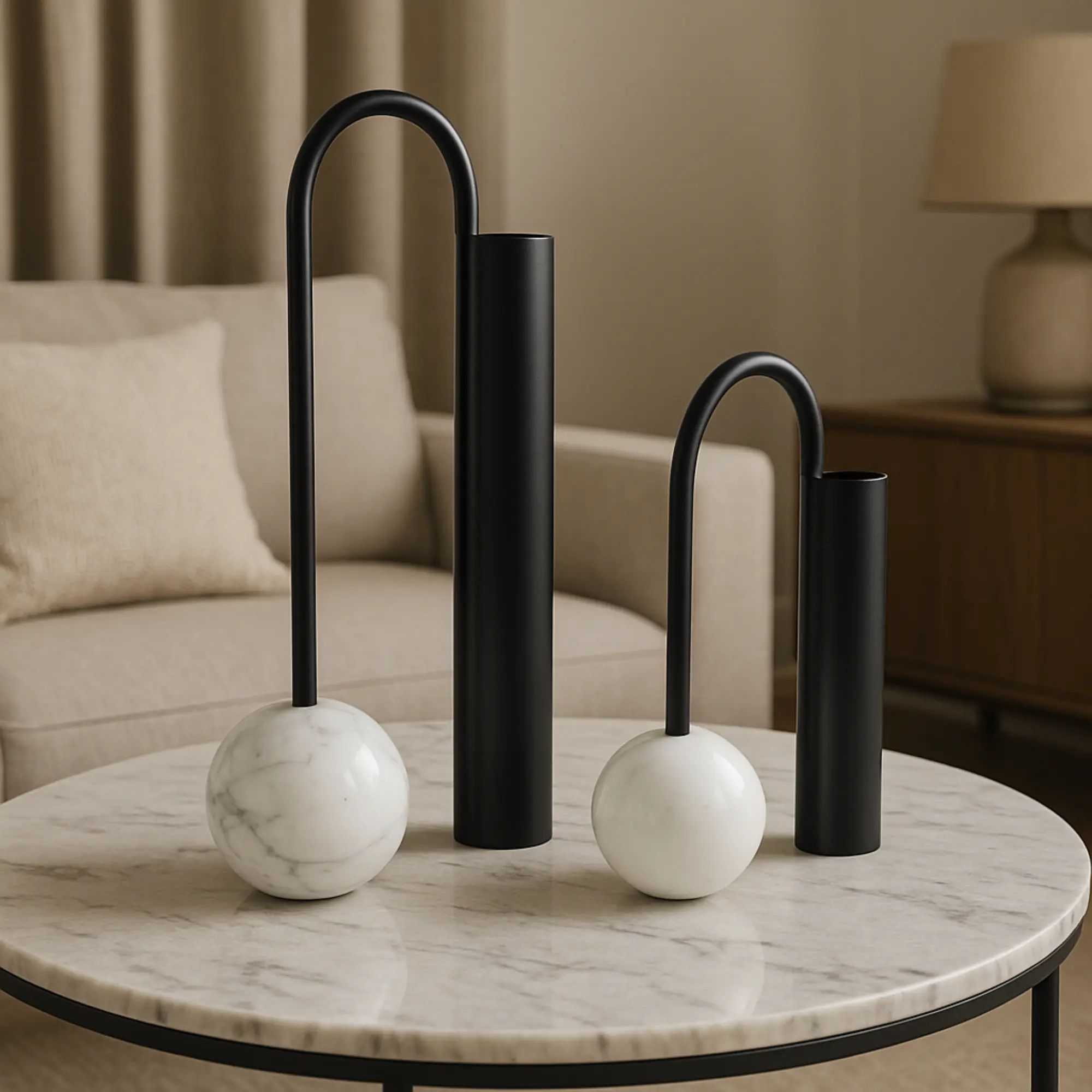Tischvase - mit Marmor Kugelfuß - Schöne Edelstahlvase Dekorative Standvase Orb Balance Groß